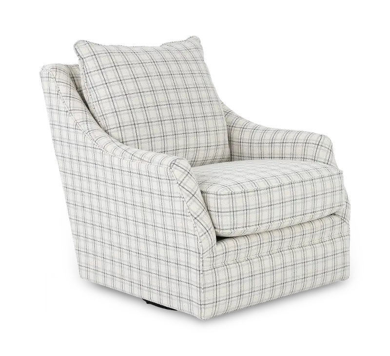 Nessa Off-White Plaid Swivel Chair
