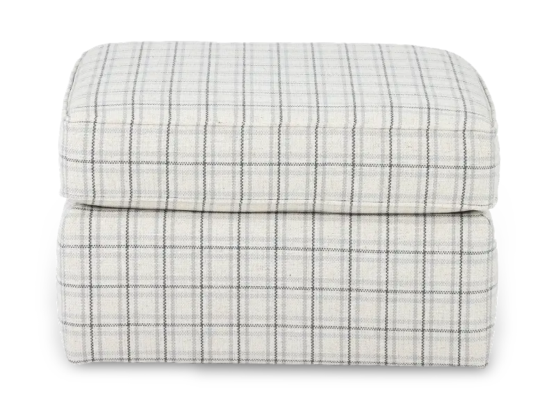 Nessa Off-White Plaid Ottoman