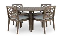 Maldives 5 Piece Brown and Light Blue Patio Dinging Set with Arm Chairs