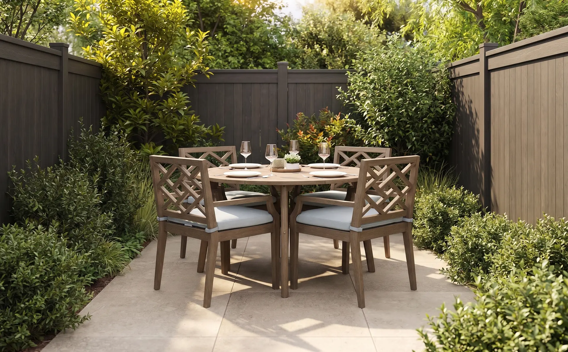 Maldives 5 Piece Brown and Light Blue Patio Dinging Set with Arm Chairs-2