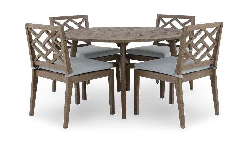 Maldives 5 Piece Brown and Light Blue Patio Dining Set with Side Chairs