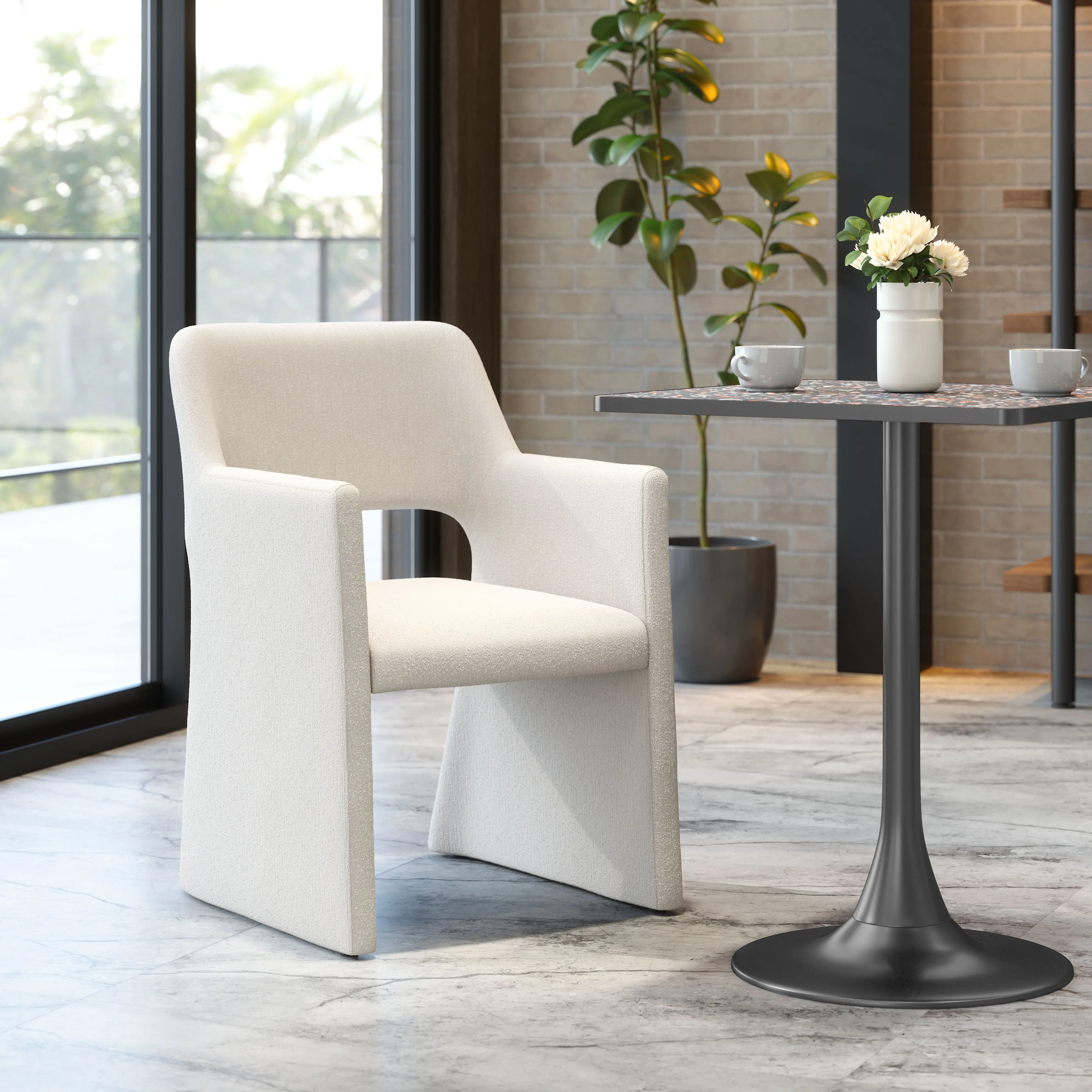 Minet White Linen Dining Chair-2