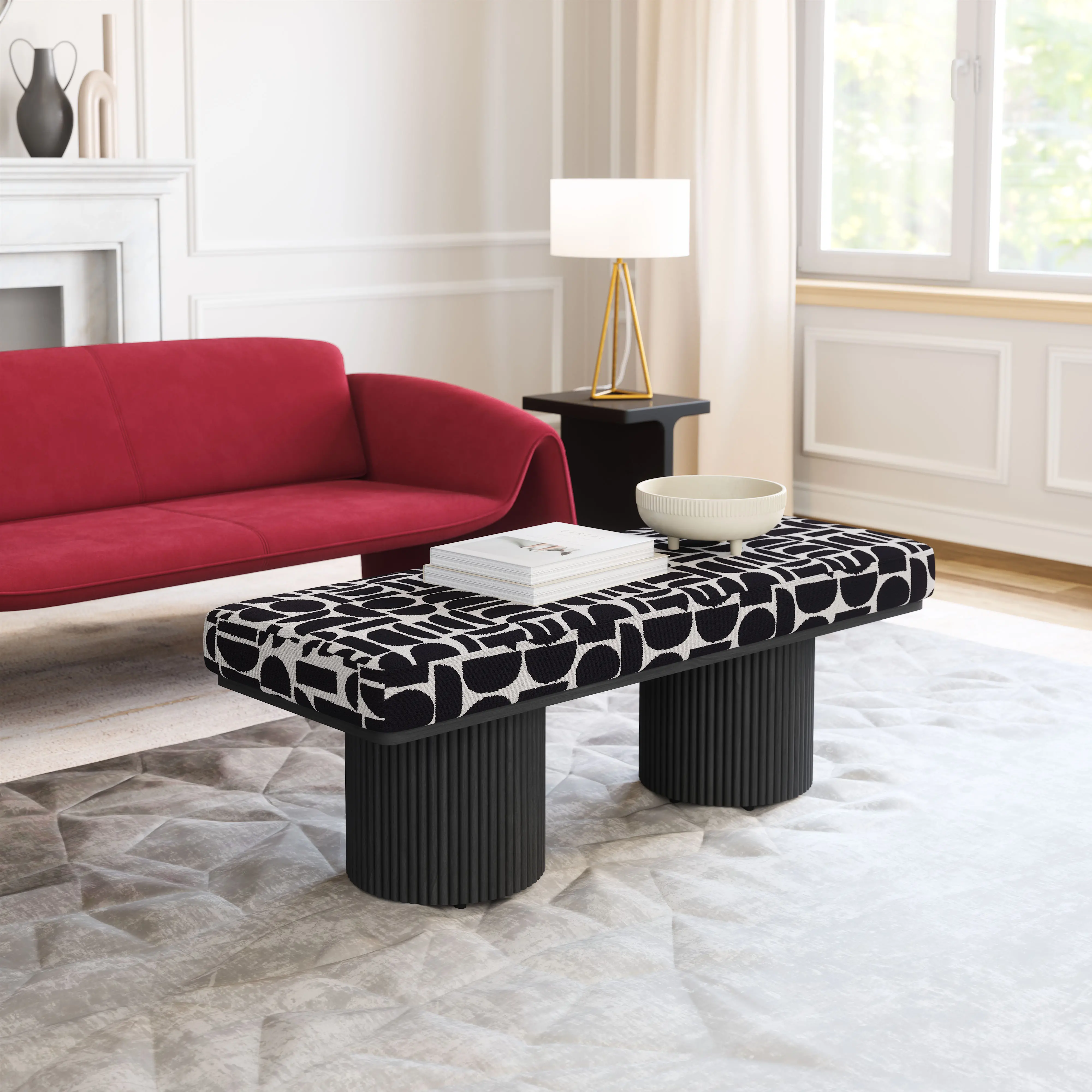 Botoia Black and White Upholstered Bench-2