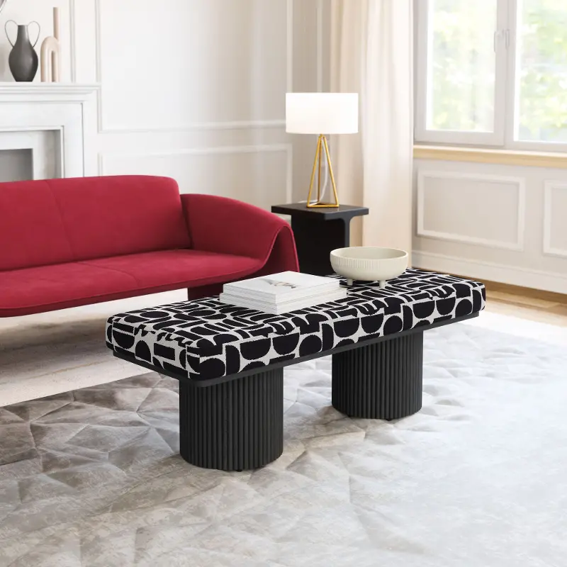 Botoia Black and White Upholstered Bench