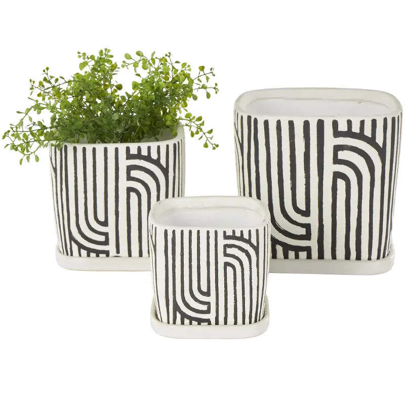 Large Black Geometric Arched Planter