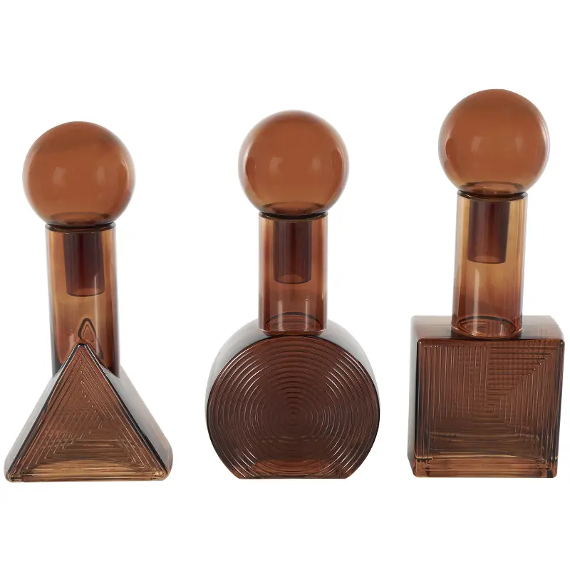 Assorted Brown Glass Geometric Decorative Jars