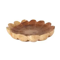Large Brown Teak Wood Floral Bowl