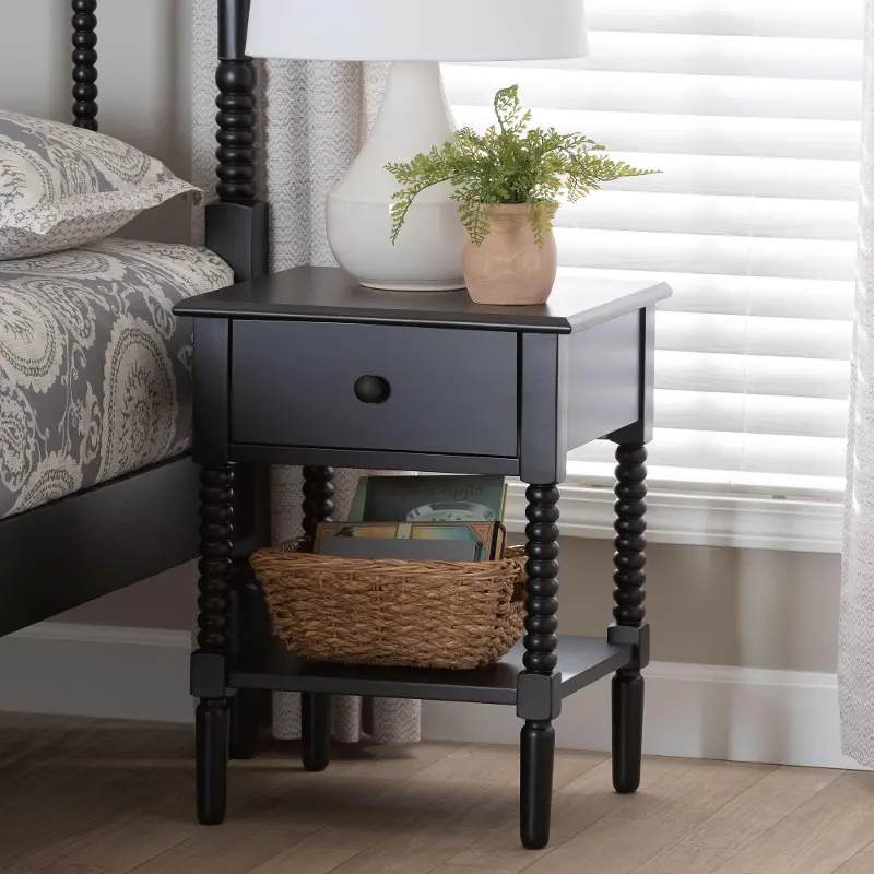 Welsh Spindle Leg Black Nightstand