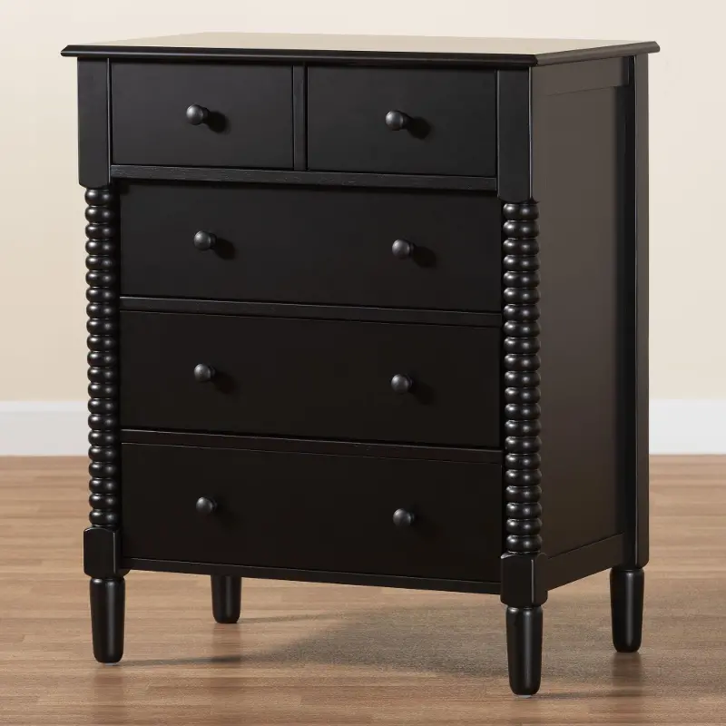 Welsh Black Spindle Wood 5-Drawer Chest