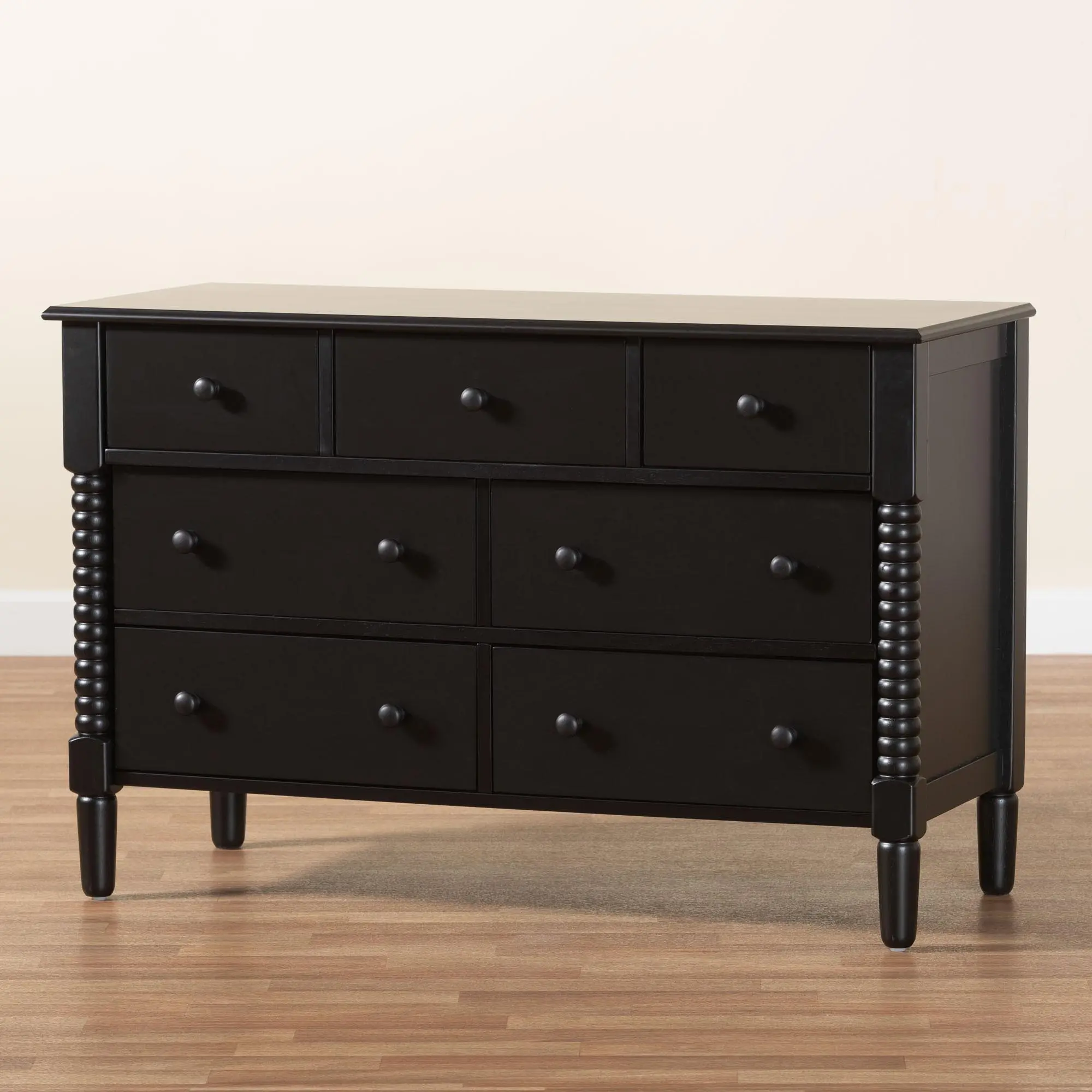 258-14248-RCW Welsh Black Spindle Wood 7-Drawer Dresser-2