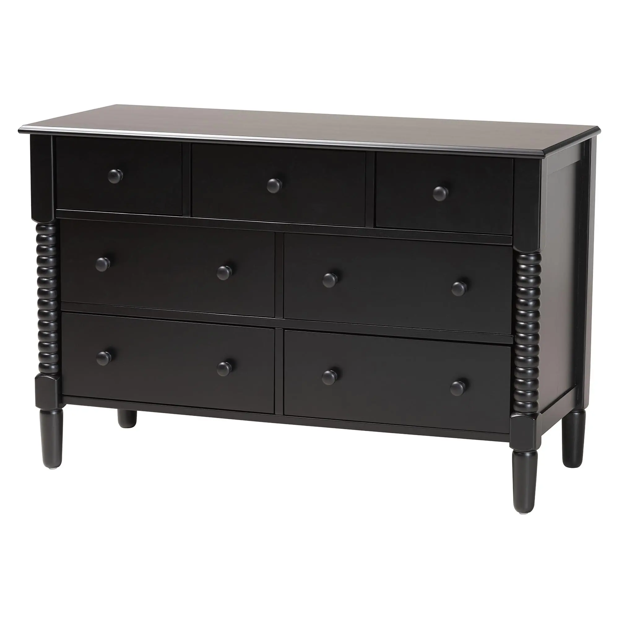 258-14248-RCW Welsh Black Spindle Wood 7-Drawer Dresser-4