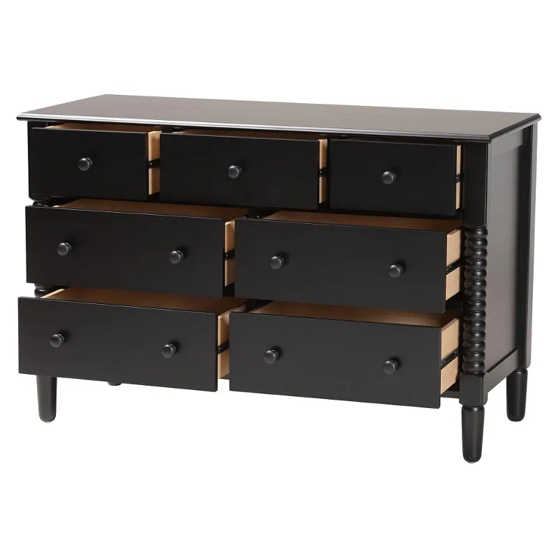 Baxton Studio Braith Spindle Wood 7-Drawer Dresser - Black