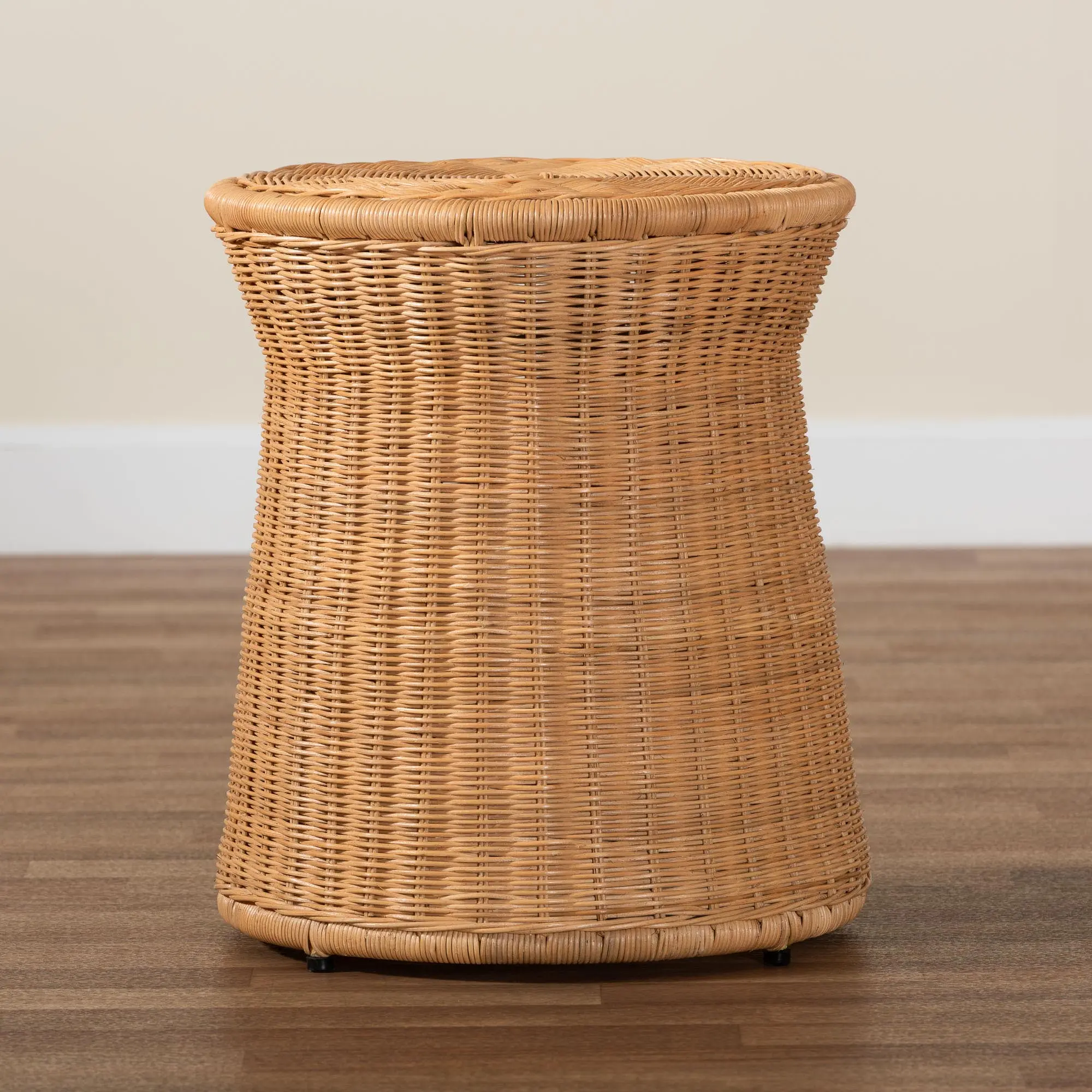 259-14163-RCW Caroline Light Honey Round Natural Rattan End Table-2