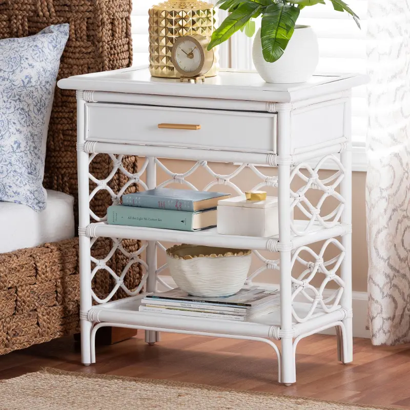 Akane White Rattan Nightstand