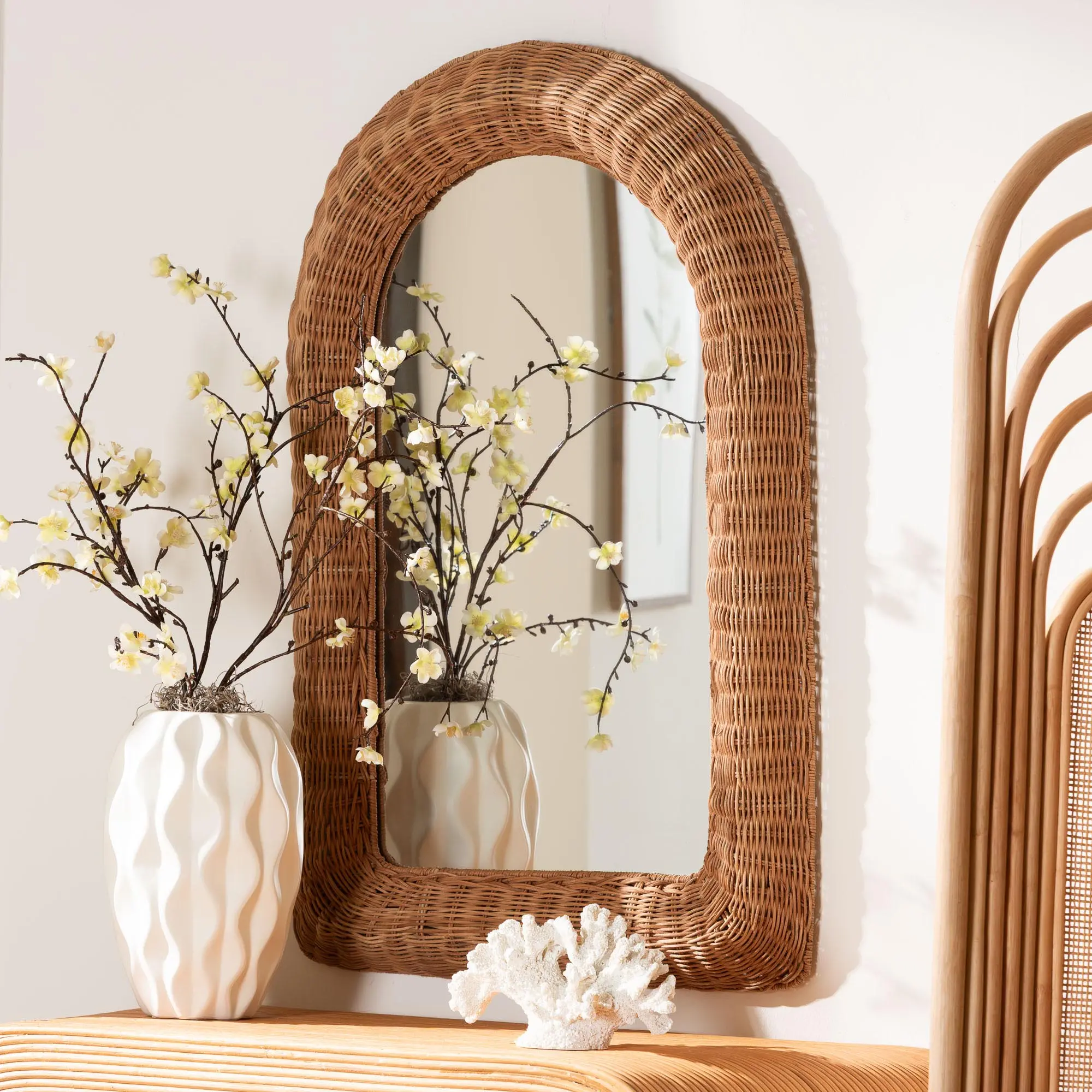 260-14231-RCW Bricia Natural Rattan Arched Wall Mirror-2