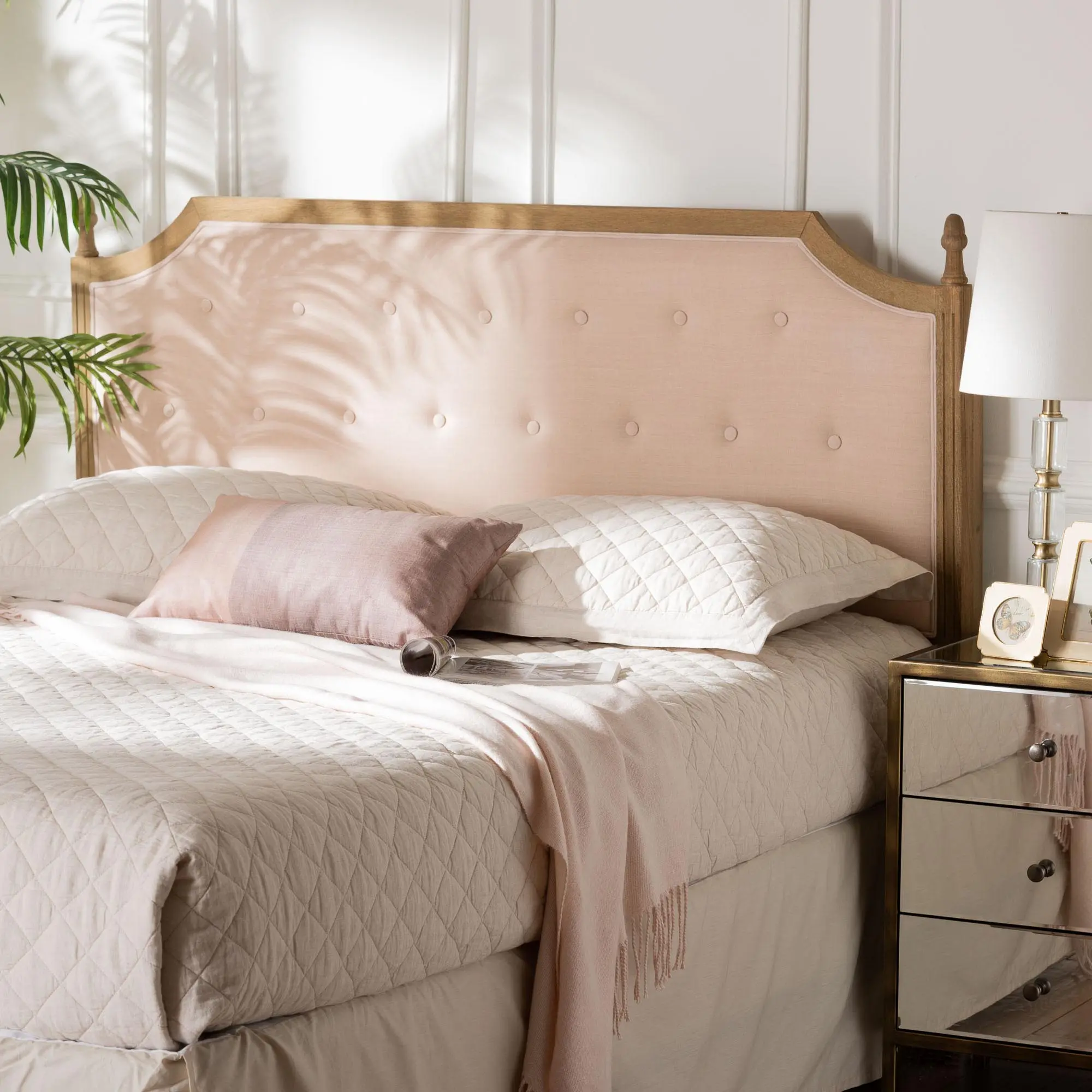 260-14312-RCW Lourdes Beige Upholstered Queen Headboard-2