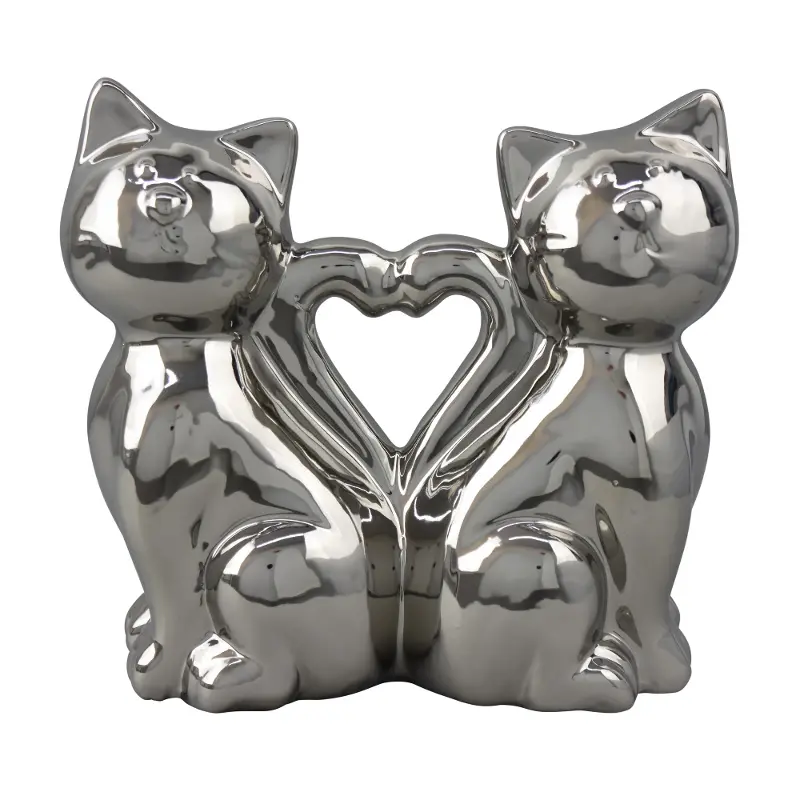 Silver Ceramic Cats with Heart