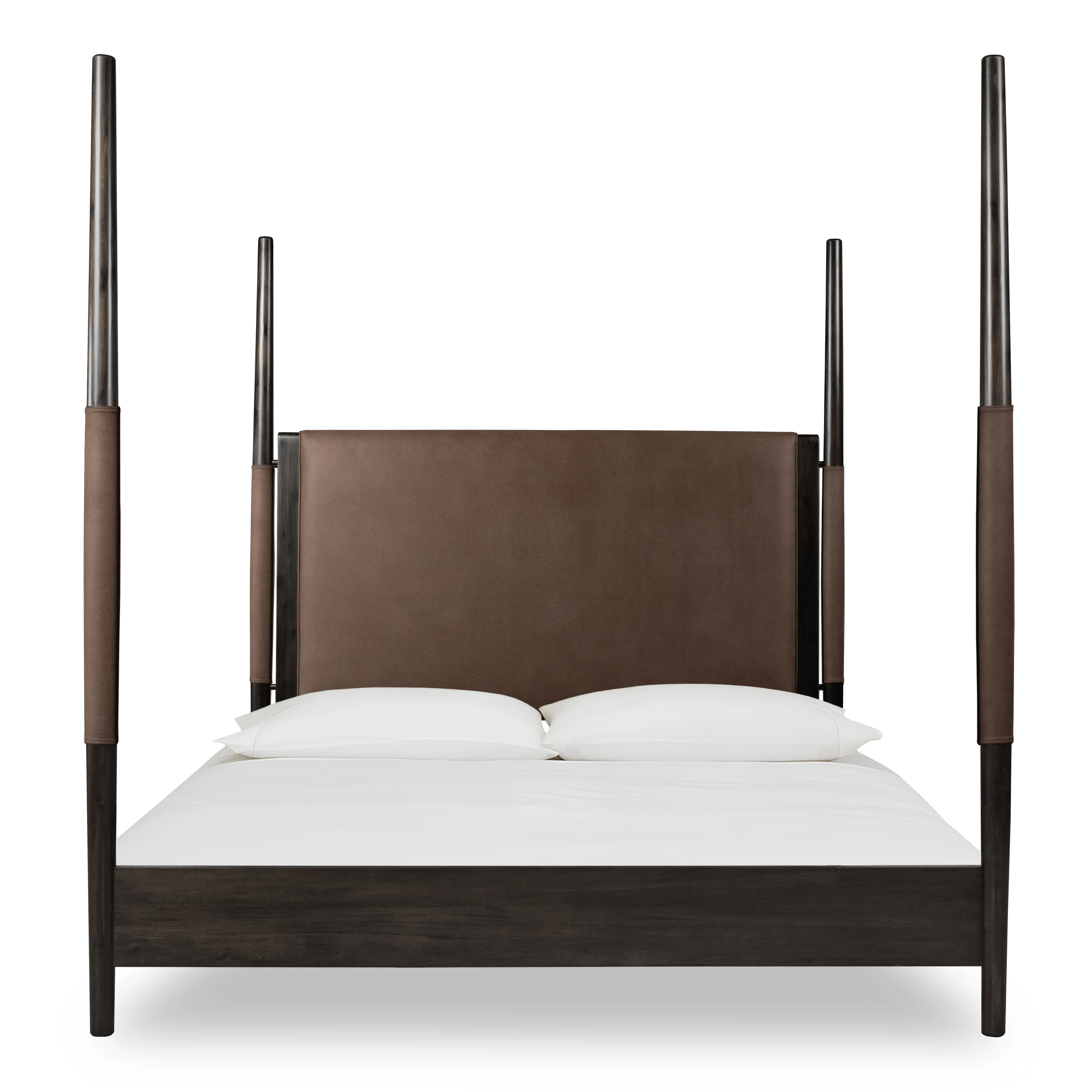 Koko Minx Brown Wood and Faux Leather Queen Poster Bed-3