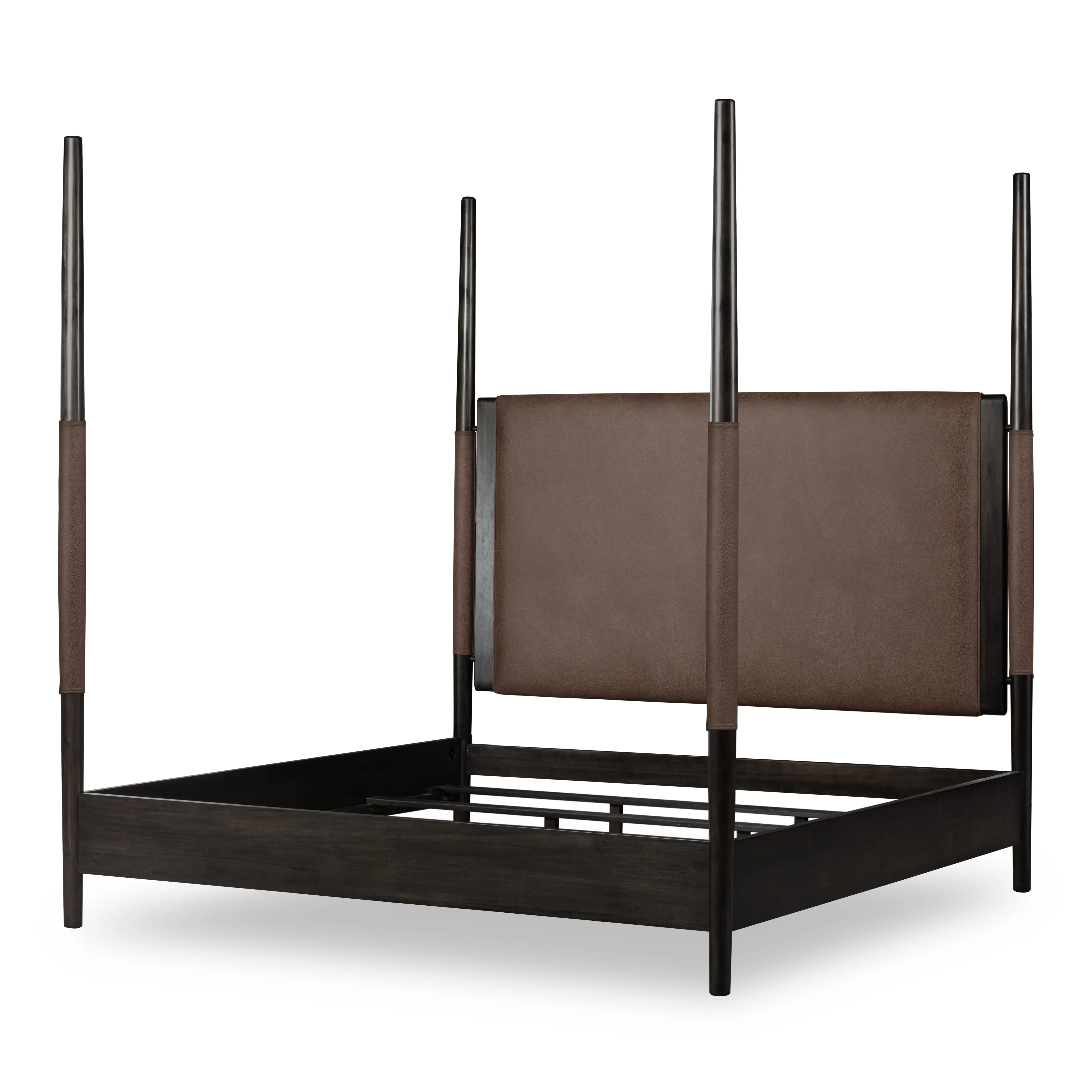 Koko Minx Brown Wood and Faux Leather Queen Poster Bed-6