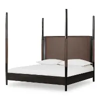 Koko Minx Brown Wood and Faux Leather King Poster Bed