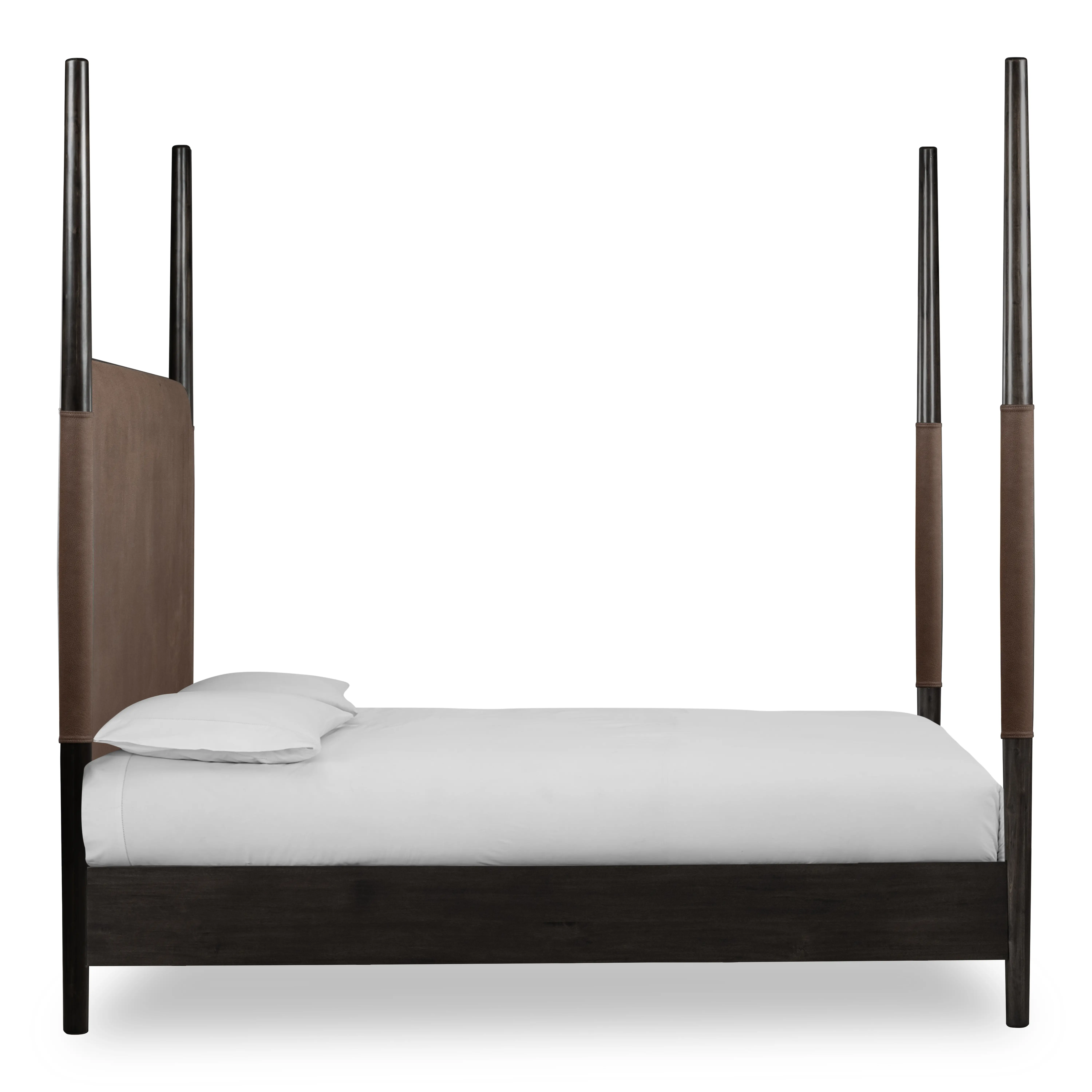 Koko Minx Brown Wood and Faux Leather King Poster Bed-4