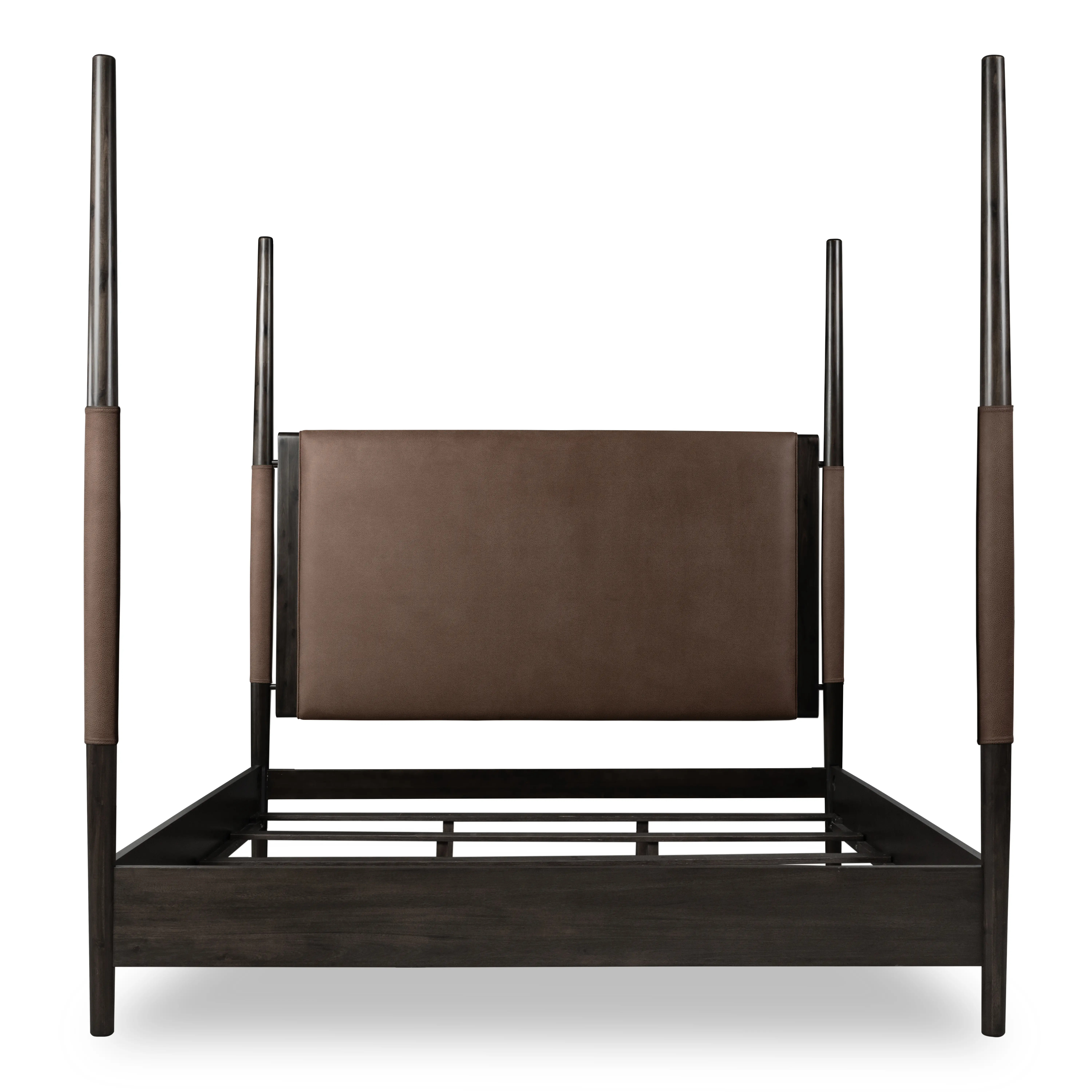 Koko Minx Brown Wood and Faux Leather King Poster Bed-5