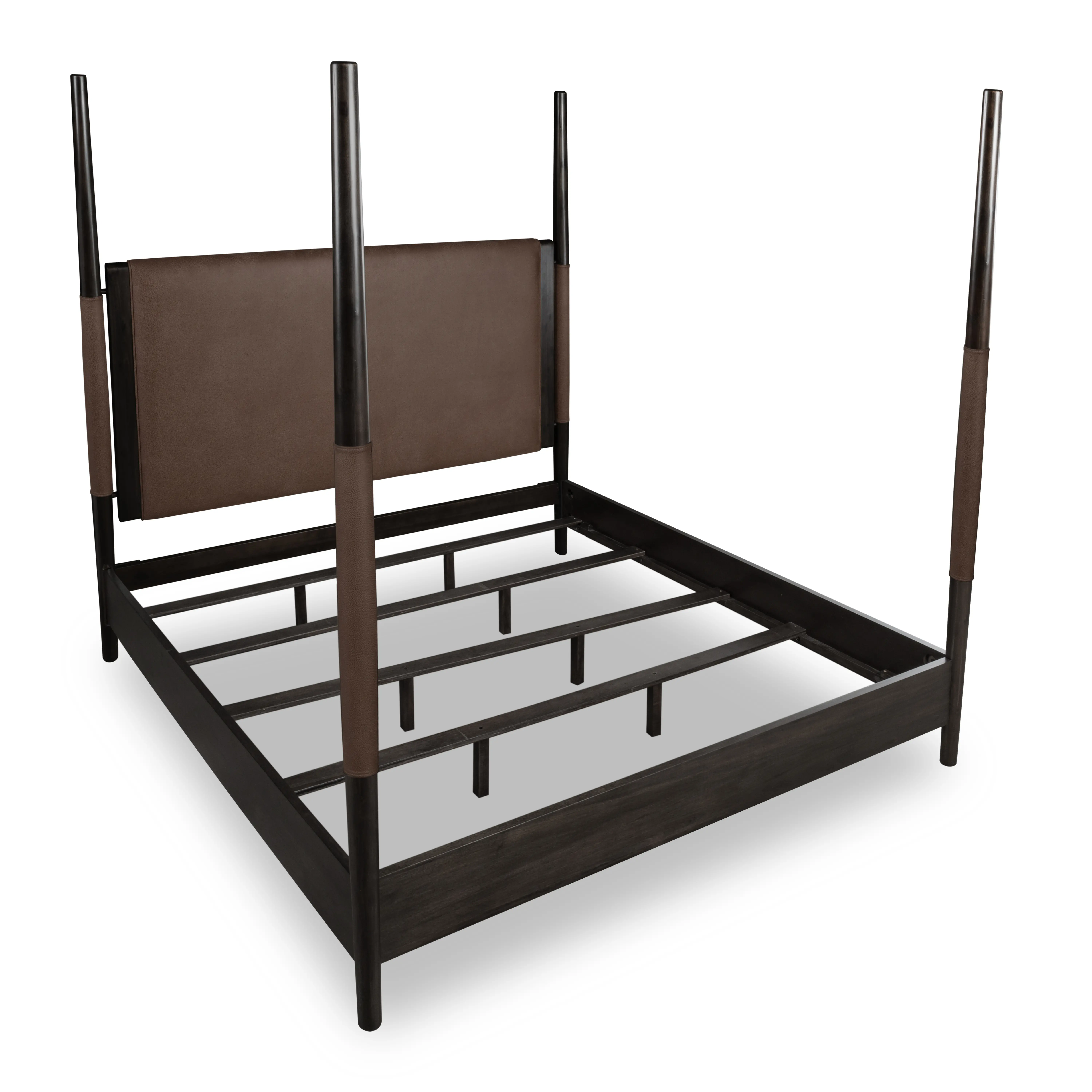 Koko Minx Brown Wood and Faux Leather King Poster Bed-7