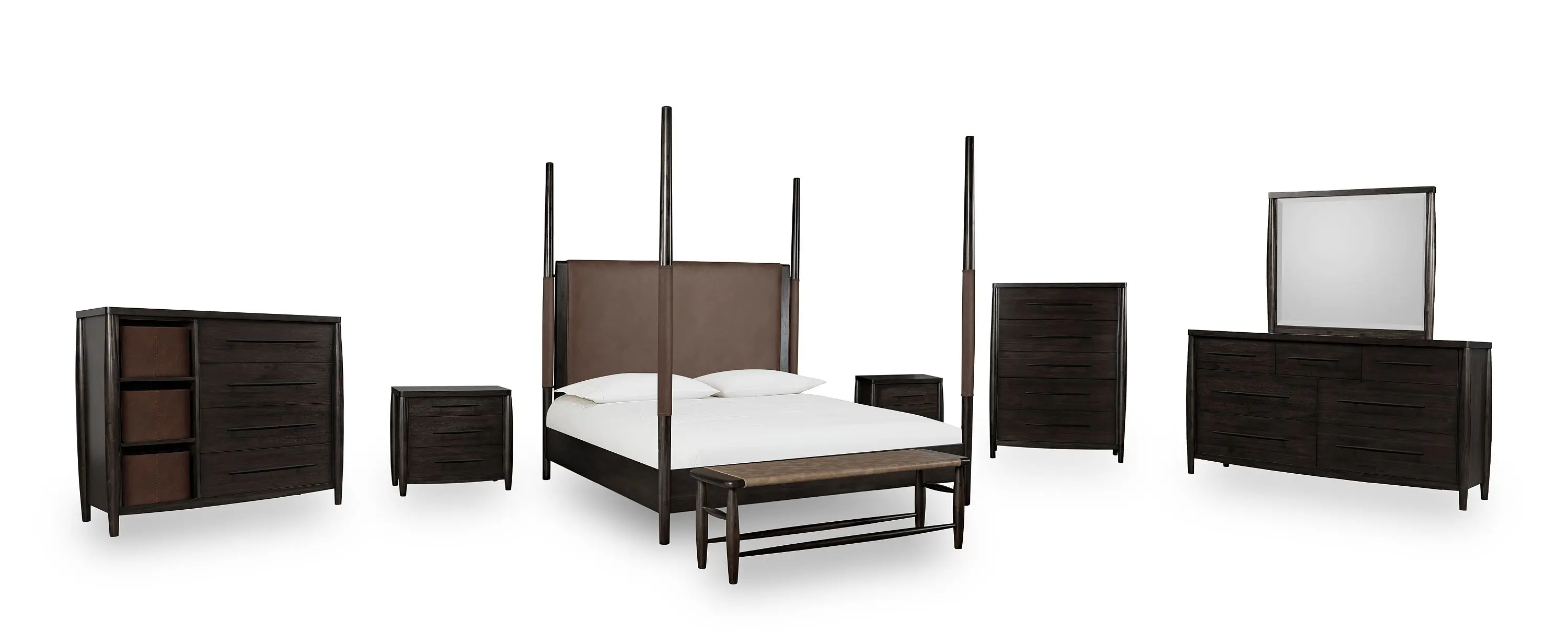 Koko Minx Brown Wood and Faux Leather King Poster Bed-9