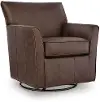 Braydunn Espresso Dark Brown Leather Swivel Glider Accent Chair