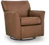 Braydunn Caramel Brown Leather Swivel Glider Accent Chair