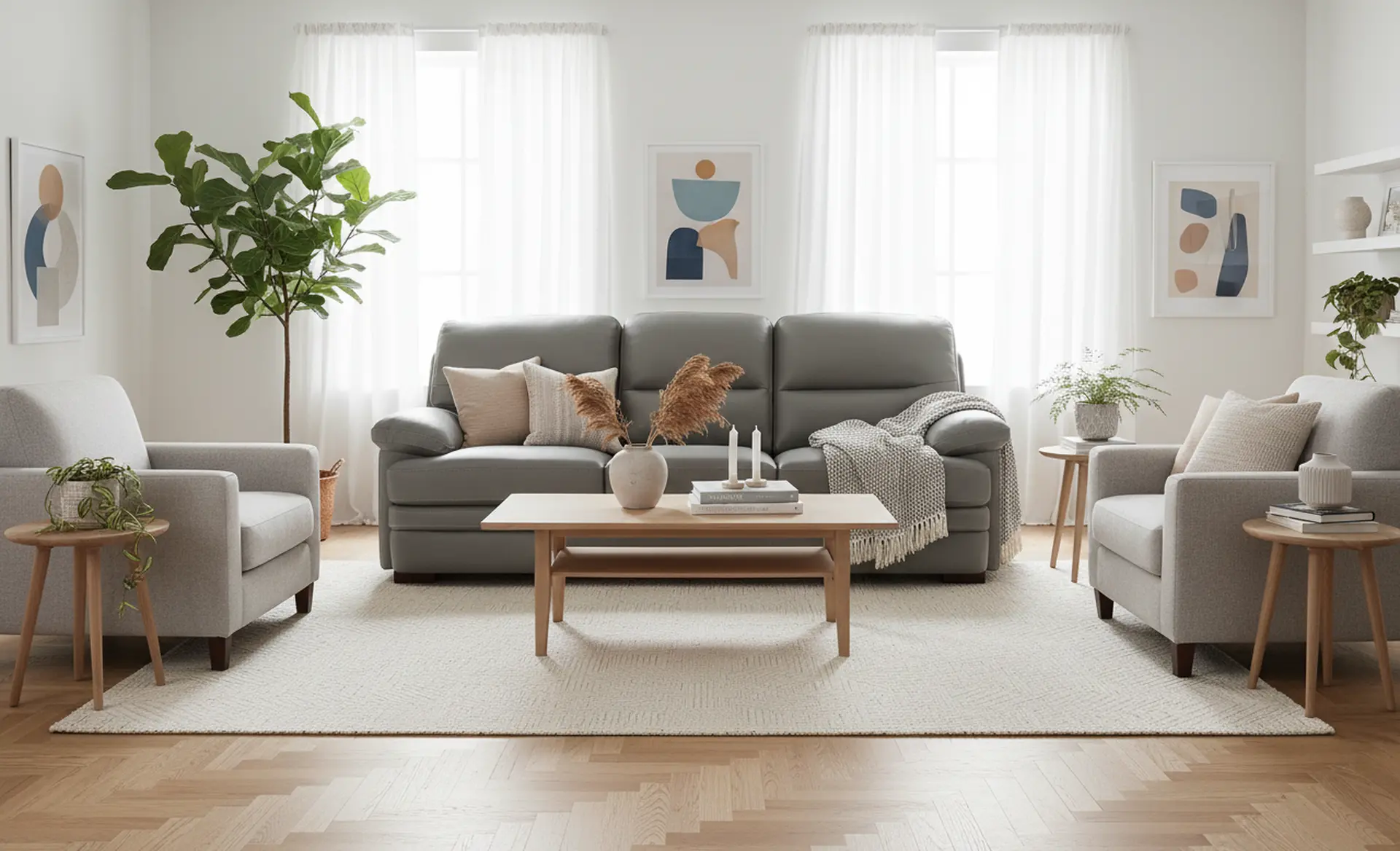 David Pebble Gray Leather Sofa-2