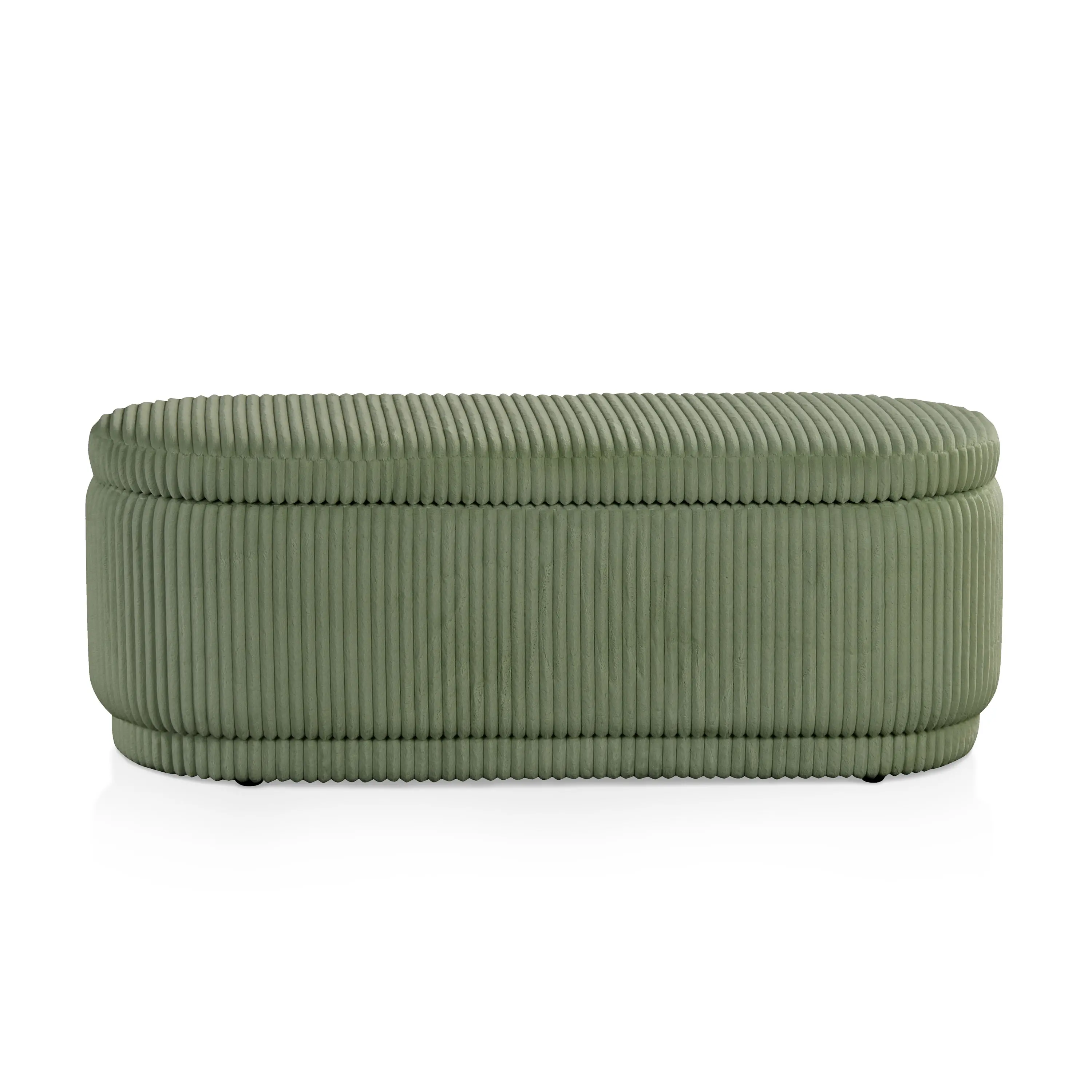 EC-BN2403GR Elyndra Green Chenille Oval Storage Bench-1