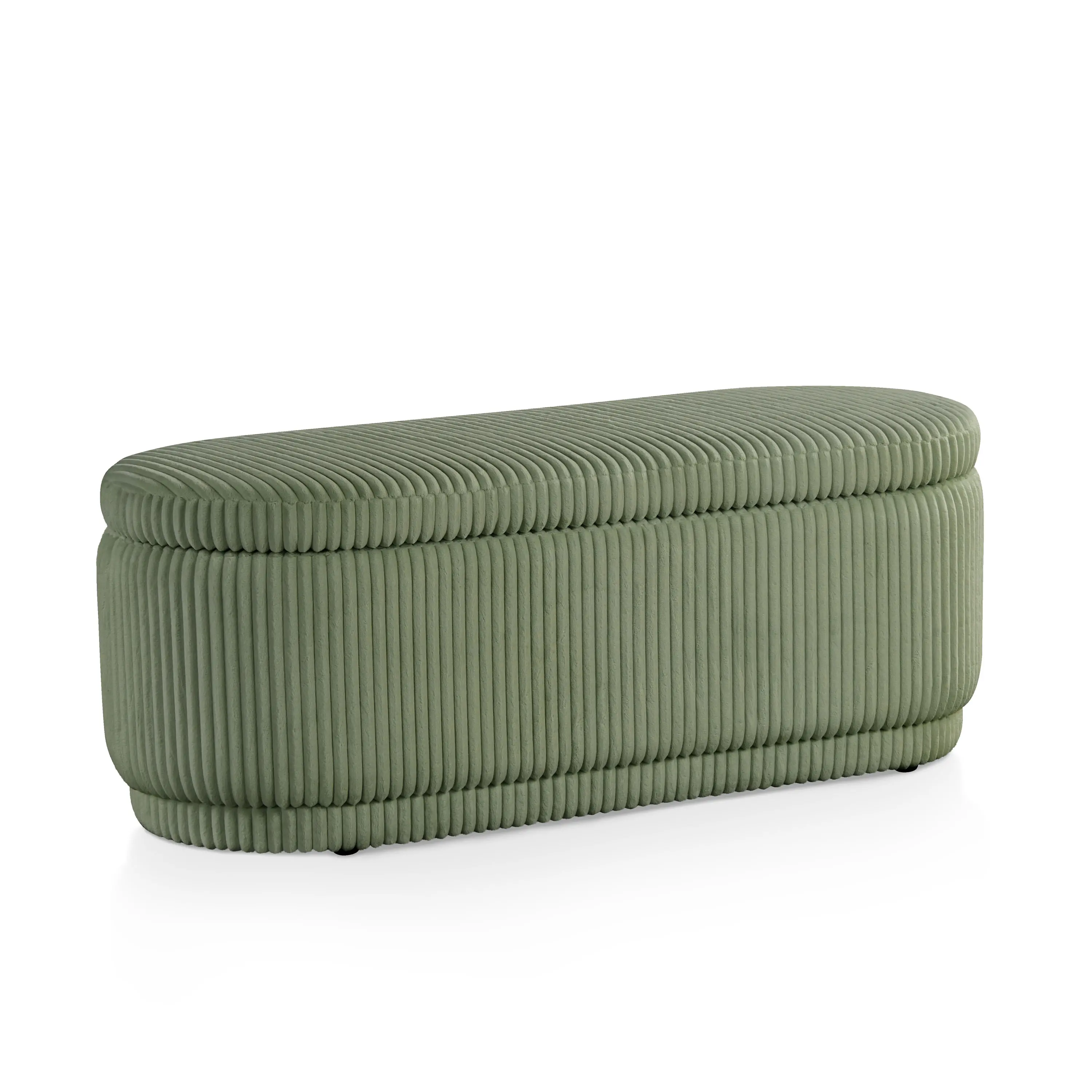 EC-BN2403GR Elyndra Green Chenille Oval Storage Bench-4
