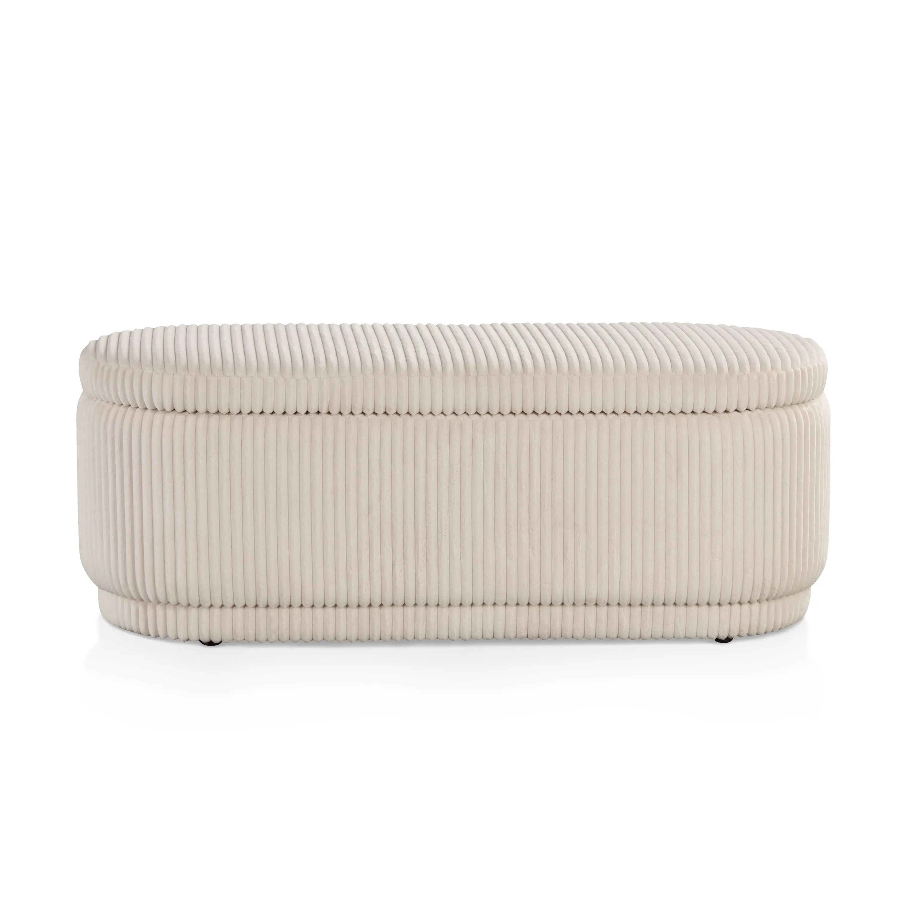 EC-BN2403PK Elyndra Beige Pink Chenille Oval Storage Bench-1