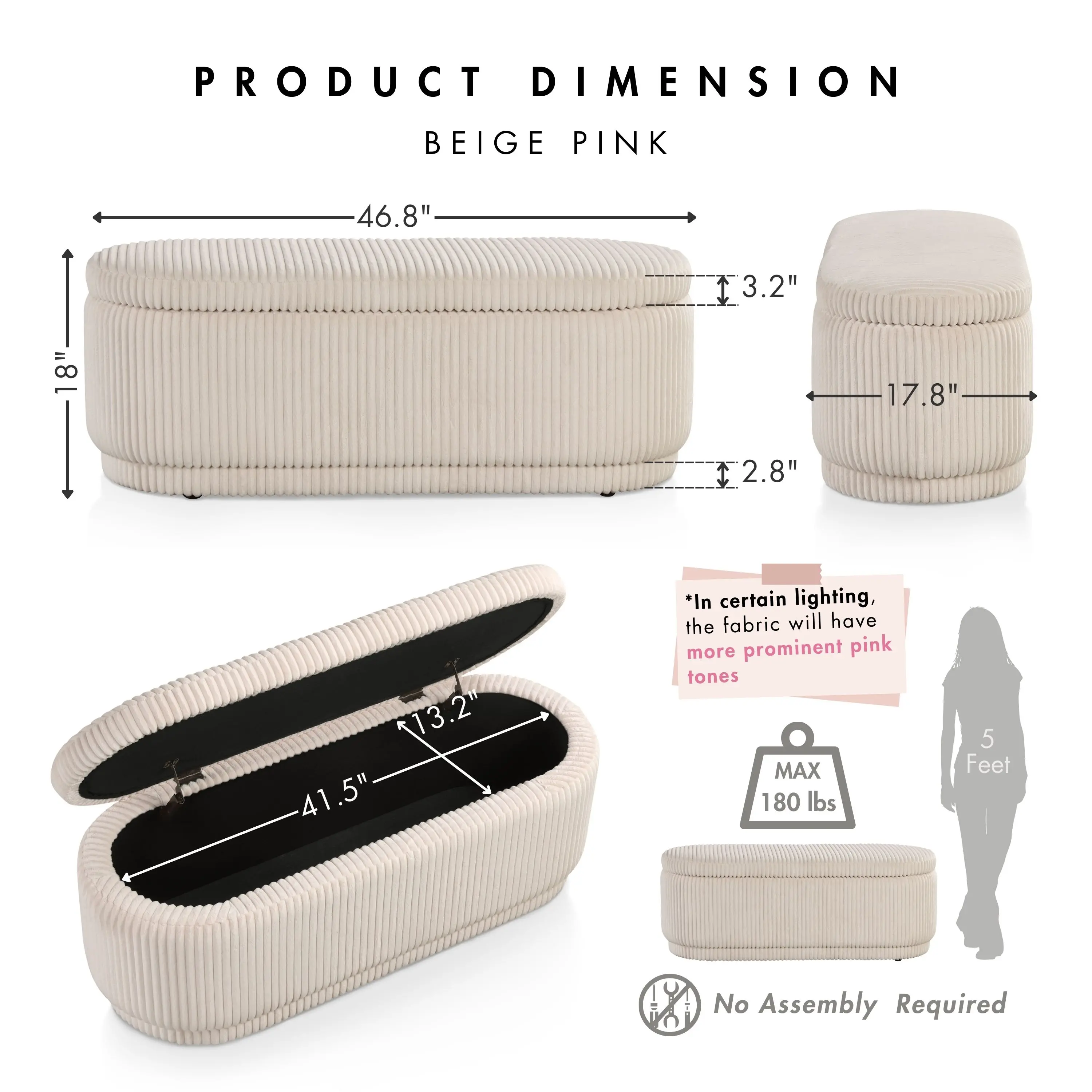 EC-BN2403PK Elyndra Beige Pink Chenille Oval Storage Bench-7