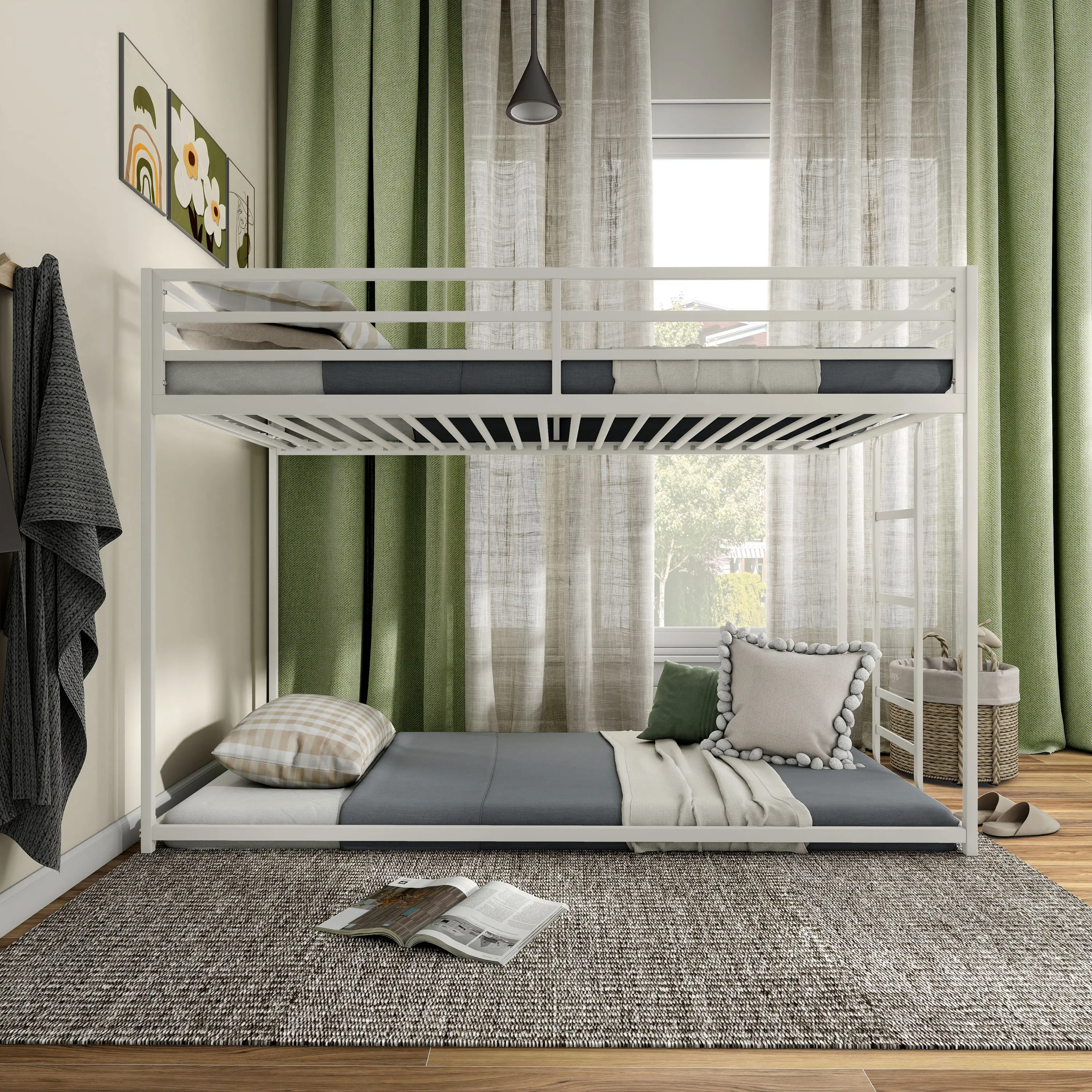 EC-BK701WH Jackson White Metal Twin over Twin Low Profile Bunk Bed-1