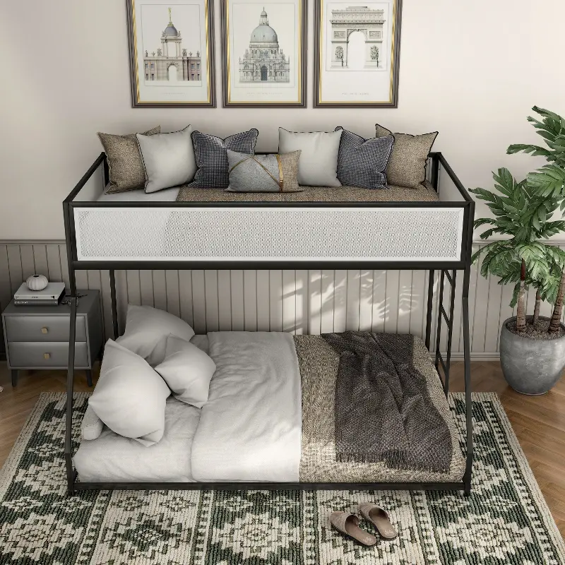 Jackson Black and White Metal Twin over Full Low Profile Bunk Bed