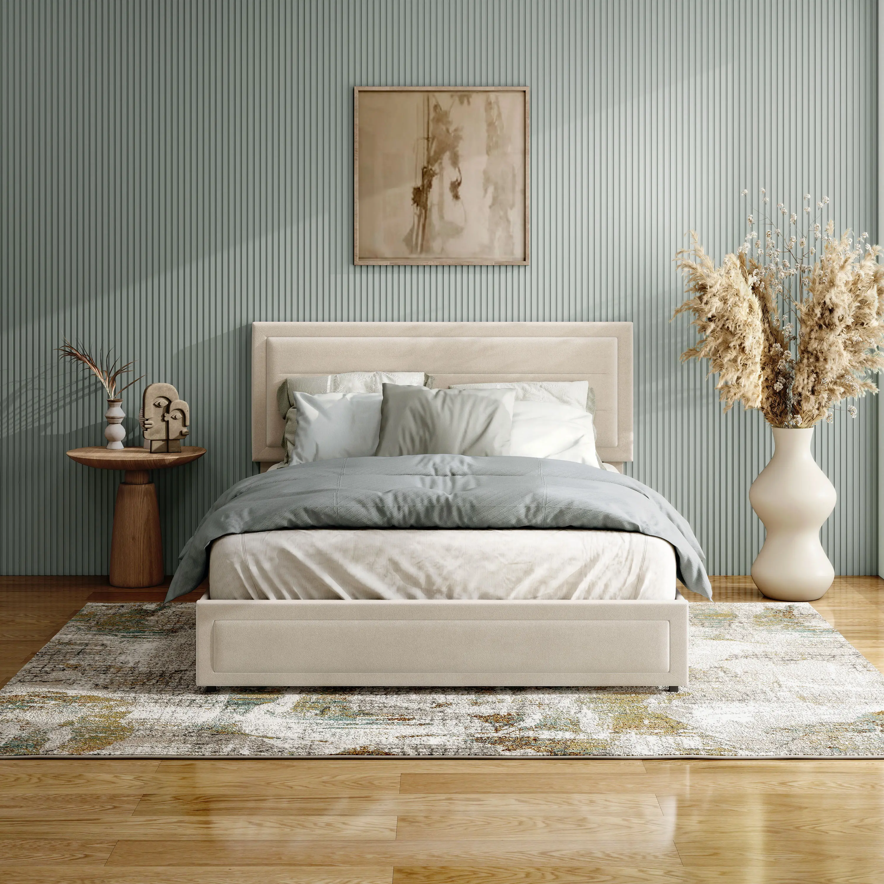 EC-N7247IV-F Jacinth Ivory Velvet 4-Drawer Full Platform Bed-2