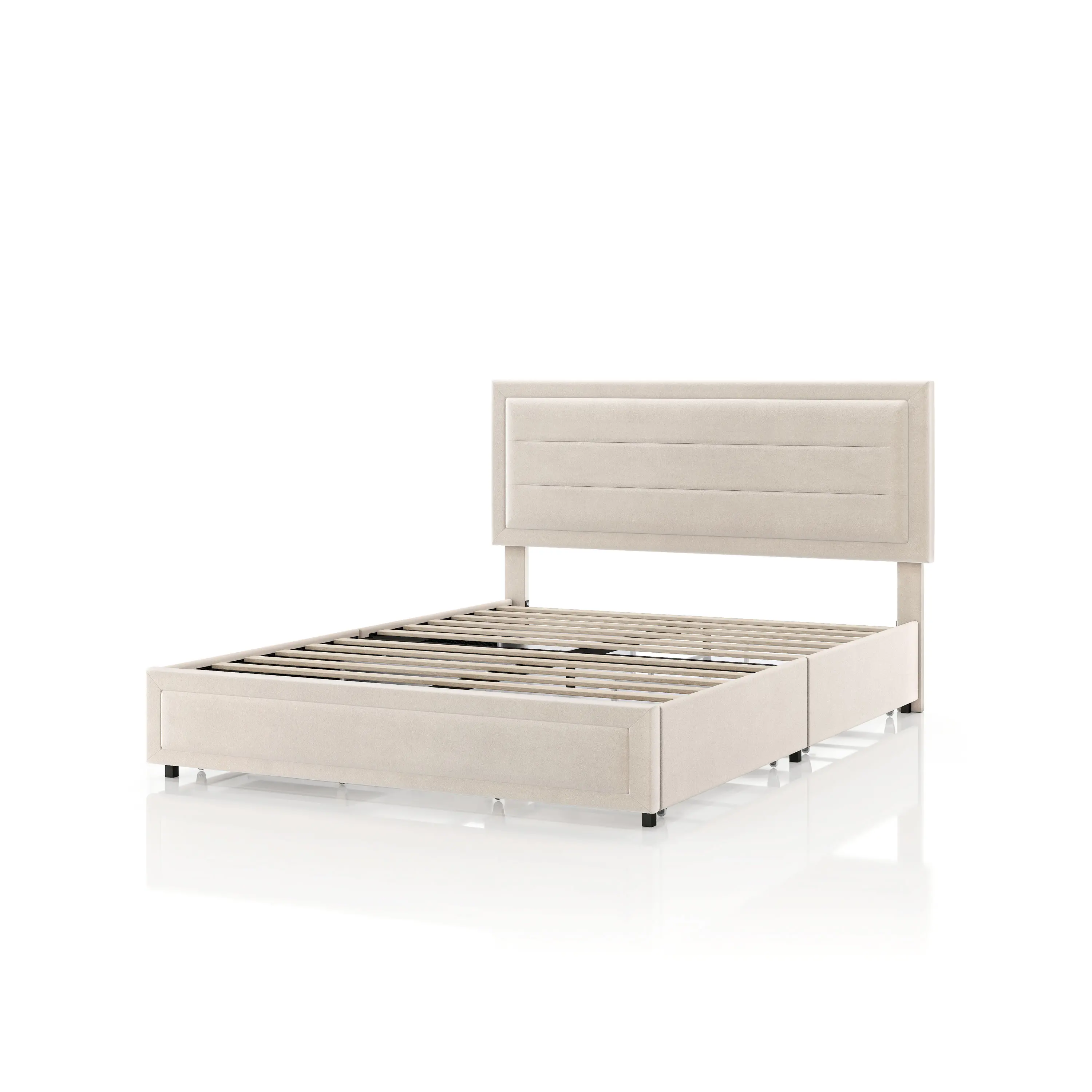 EC-N7247IV-F Jacinth Ivory Velvet 4-Drawer Full Platform Bed-1