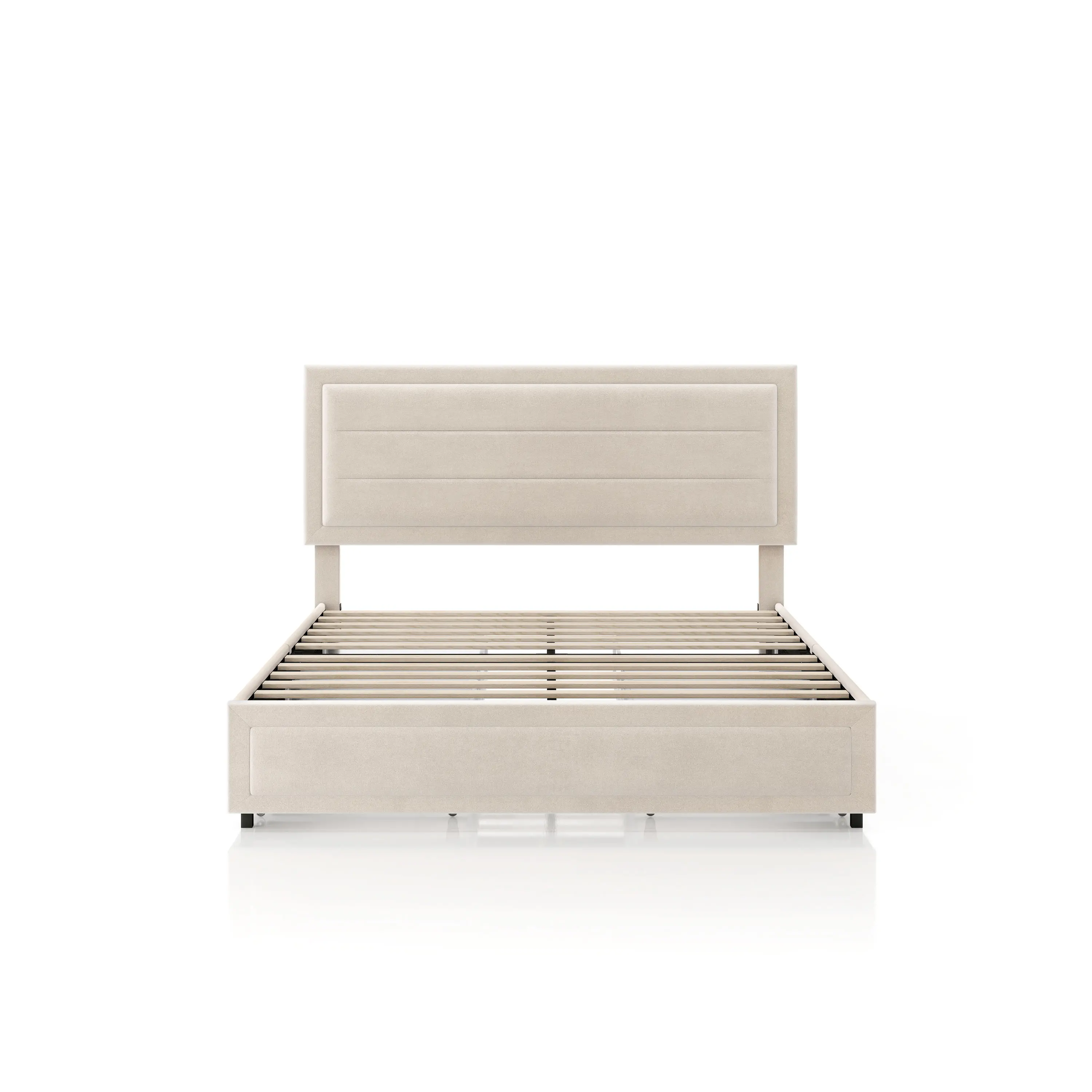 EC-N7247IV-F Jacinth Ivory Velvet 4-Drawer Full Platform Bed-3