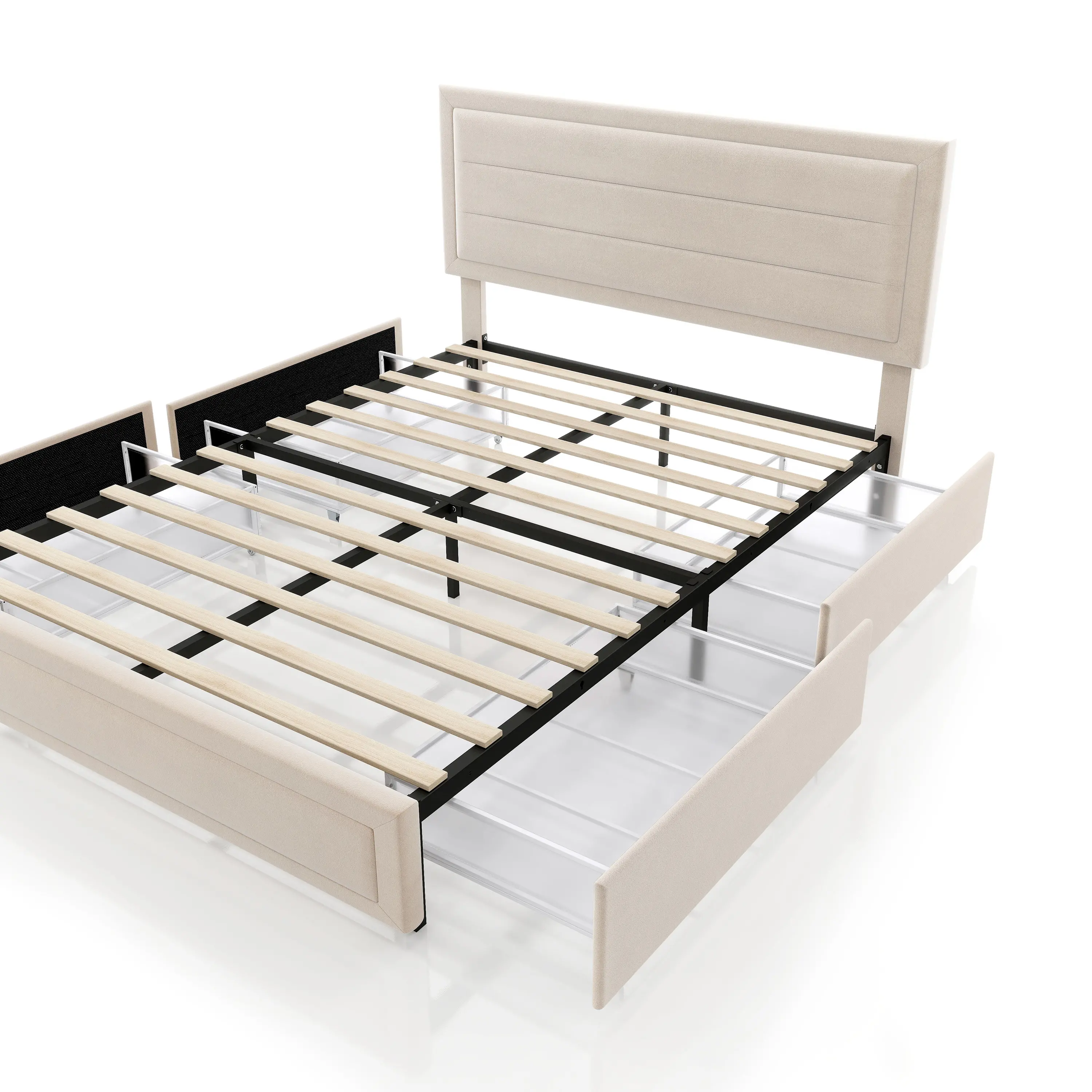 EC-N7247IV-F Jacinth Ivory Velvet 4-Drawer Full Platform Bed-6