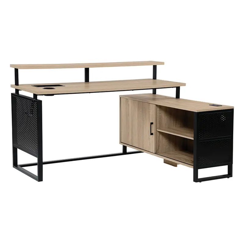 Ace Oak and Black L-Desk