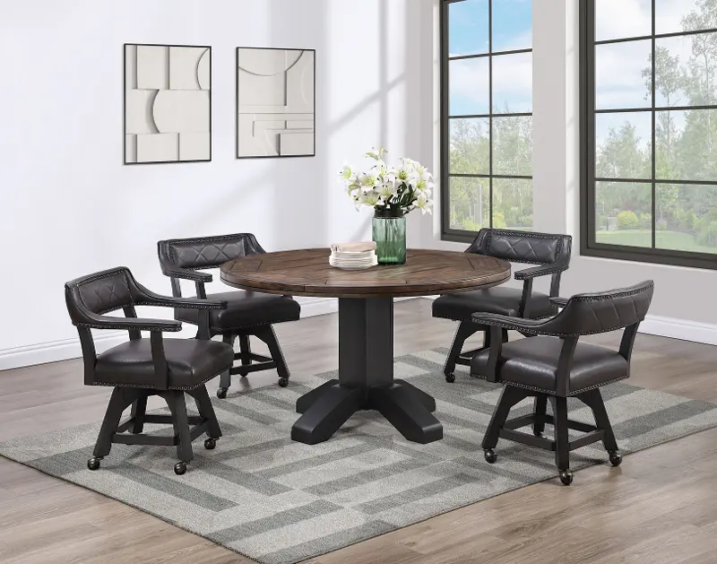 Ashford Dark Brown and Black 5‑Piece Adjustable-Height Game Table Set
