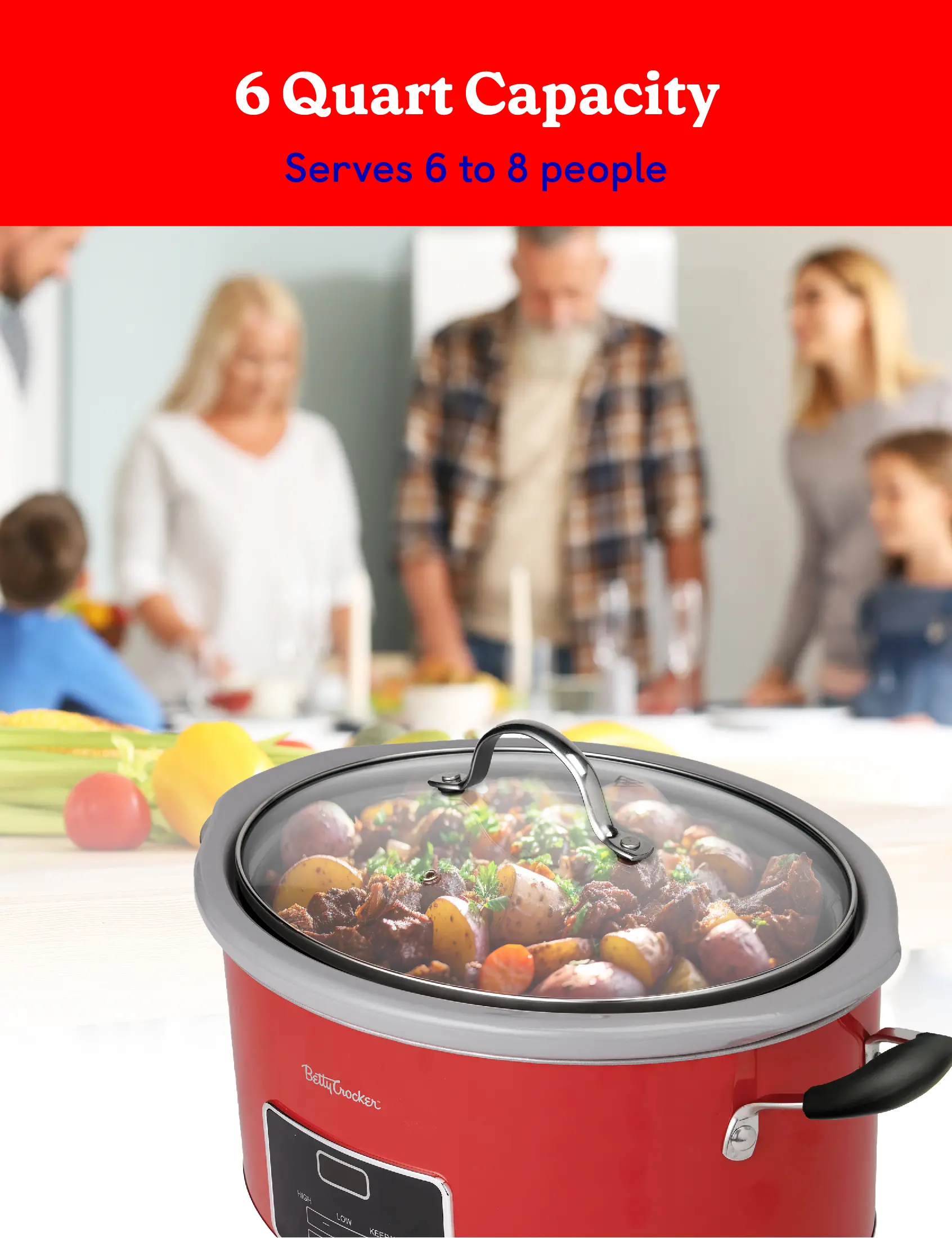 BC-4587R Betty Crocker 6 Qt Oval Digital Slow Cooker - Red-3