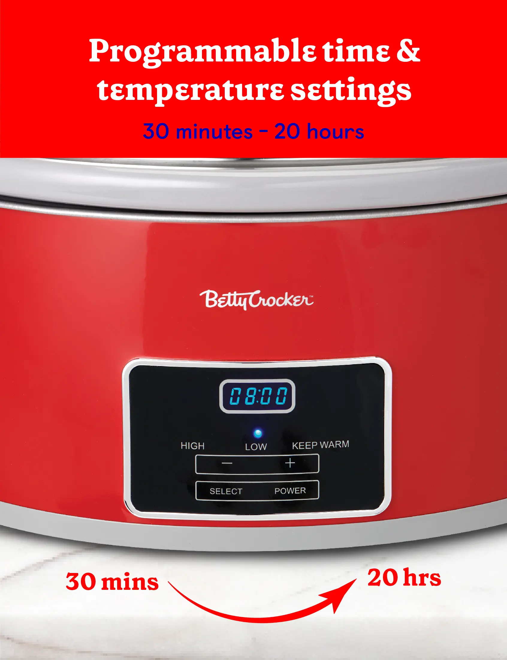 BC-4587R Betty Crocker 6 Qt Oval Digital Slow Cooker - Red-5