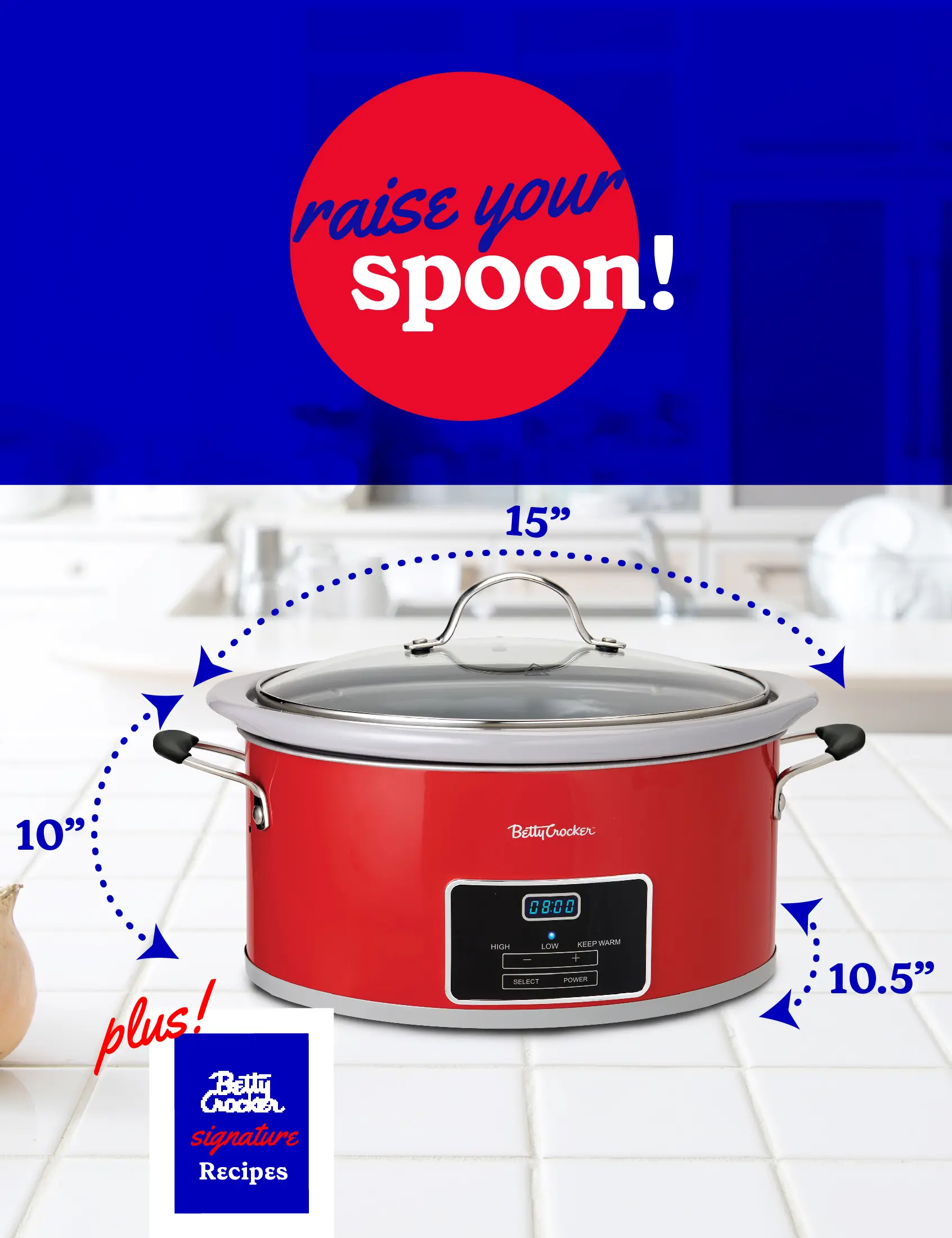 BC-4587R Betty Crocker 6 Qt Oval Digital Slow Cooker - Red-7