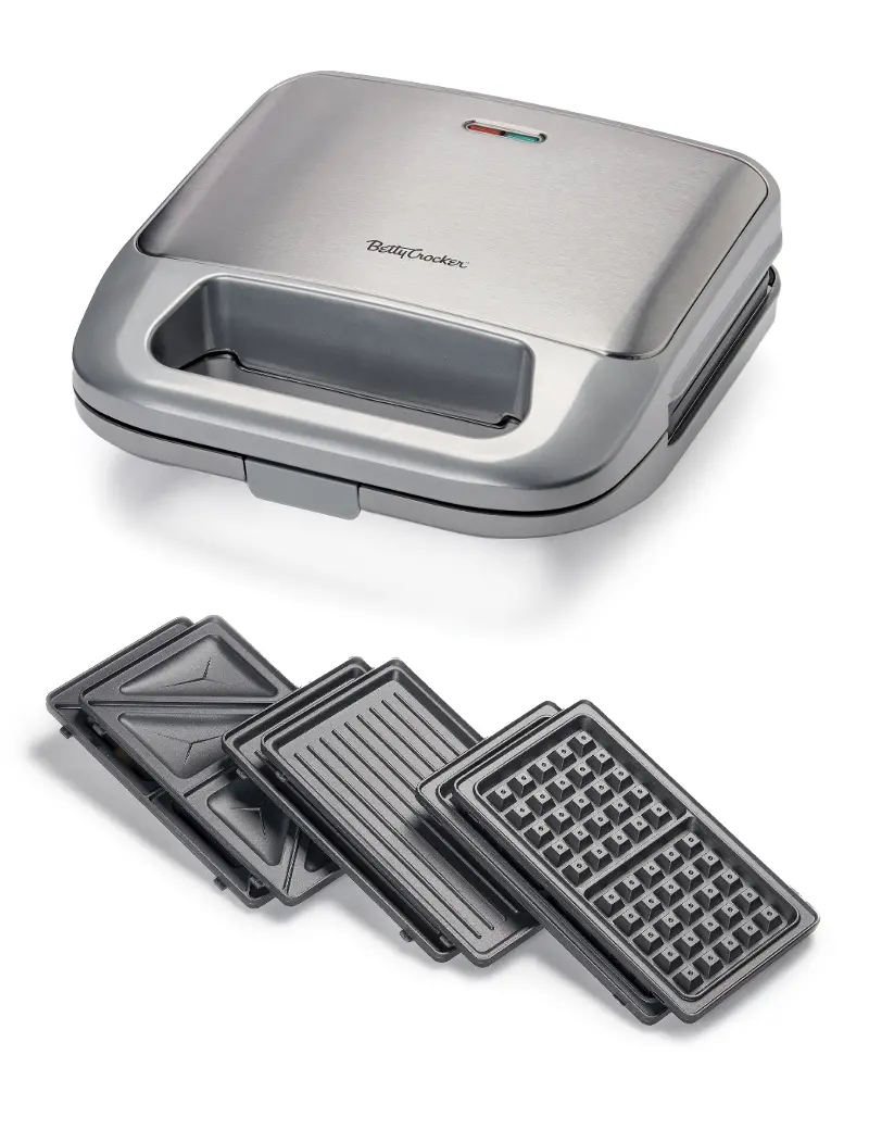 Betty Crocker 3-in-1 Indoor Grill, Sandwich, & Waffle Maker - Silver