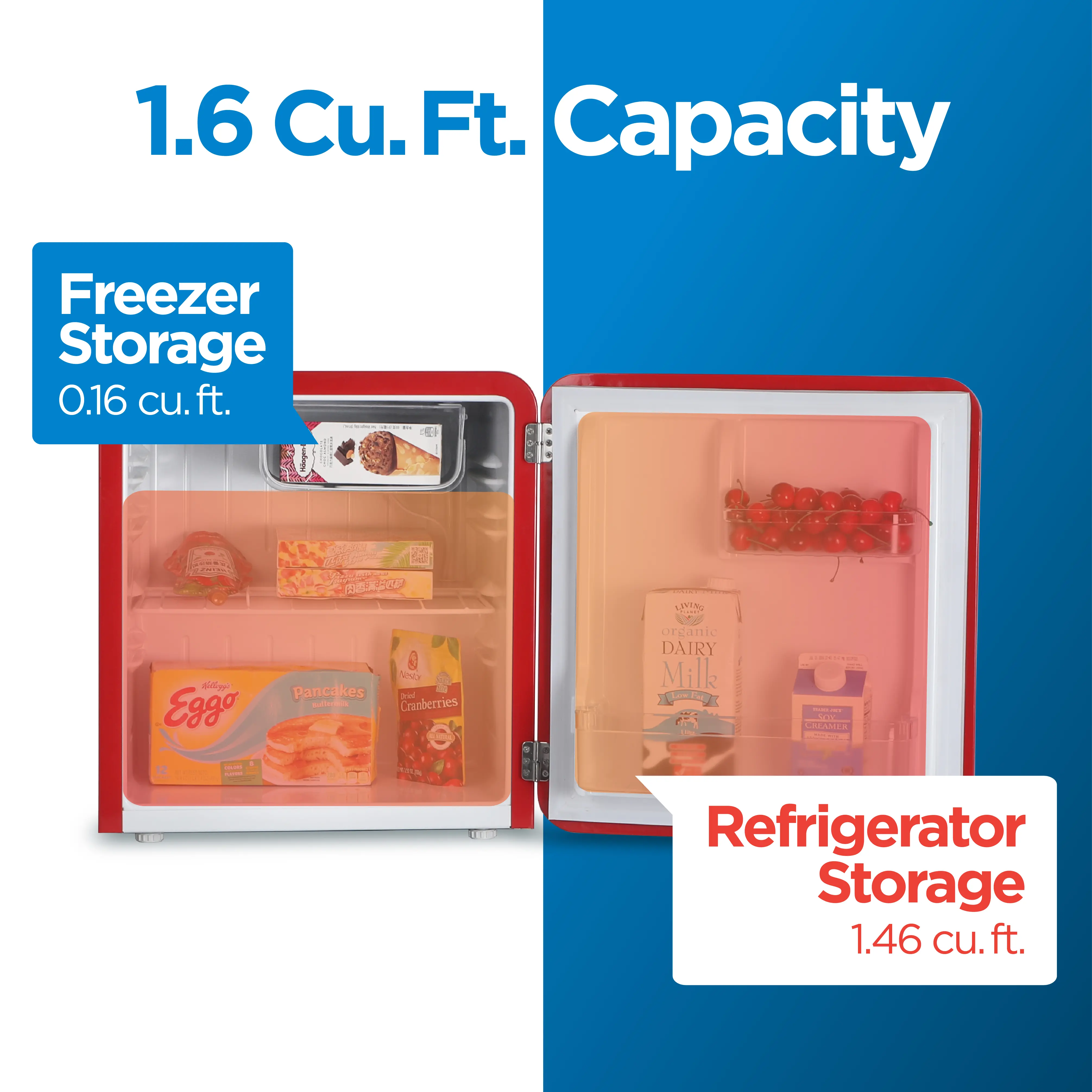 CCRR16HR Commercial Cool Retro 1.6 cu. ft. Freestanding Mini Fridge with Freezer - Red-2