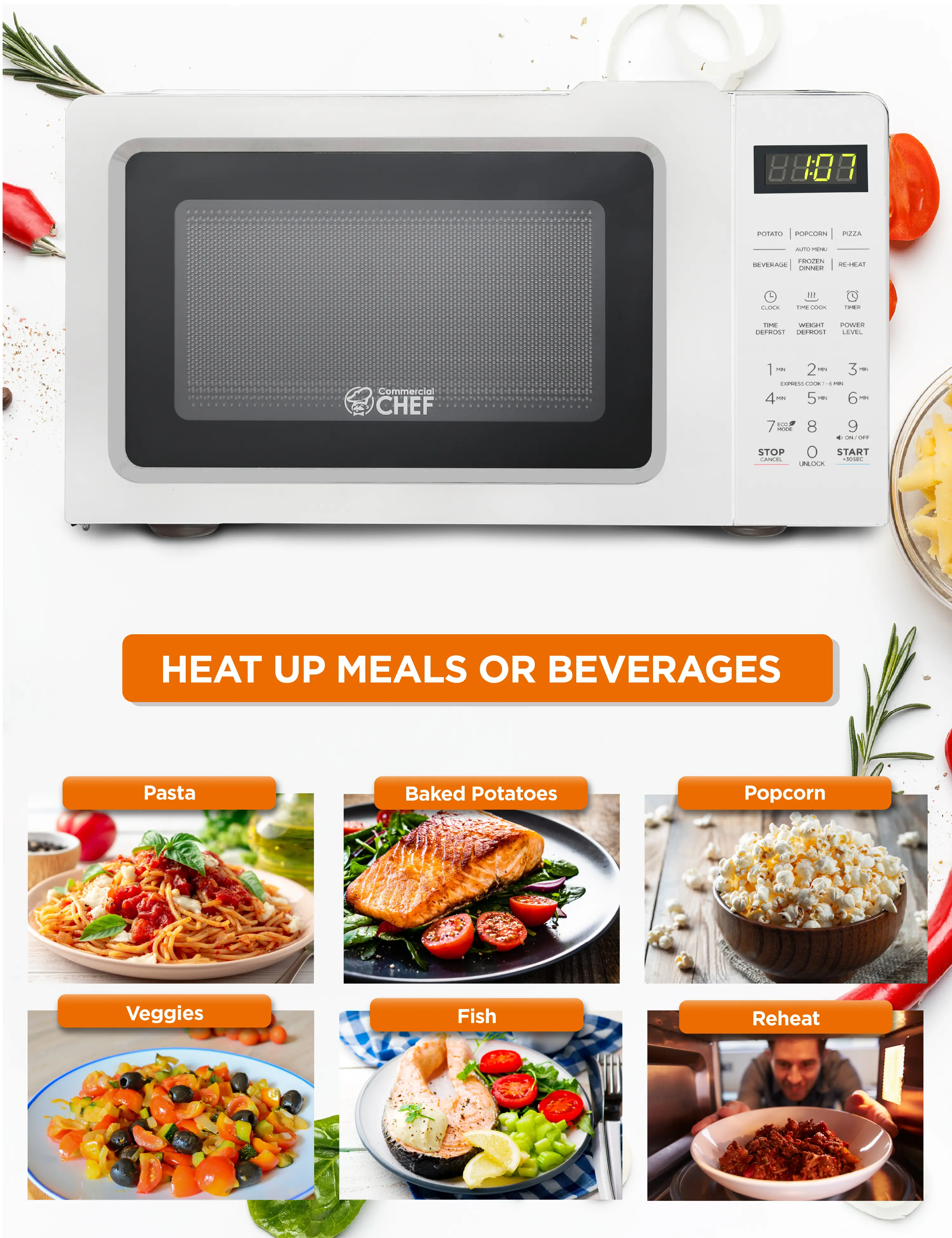 CHM770W Commercial Chef 0.7 Cu Ft Countertop Microwave - White-2