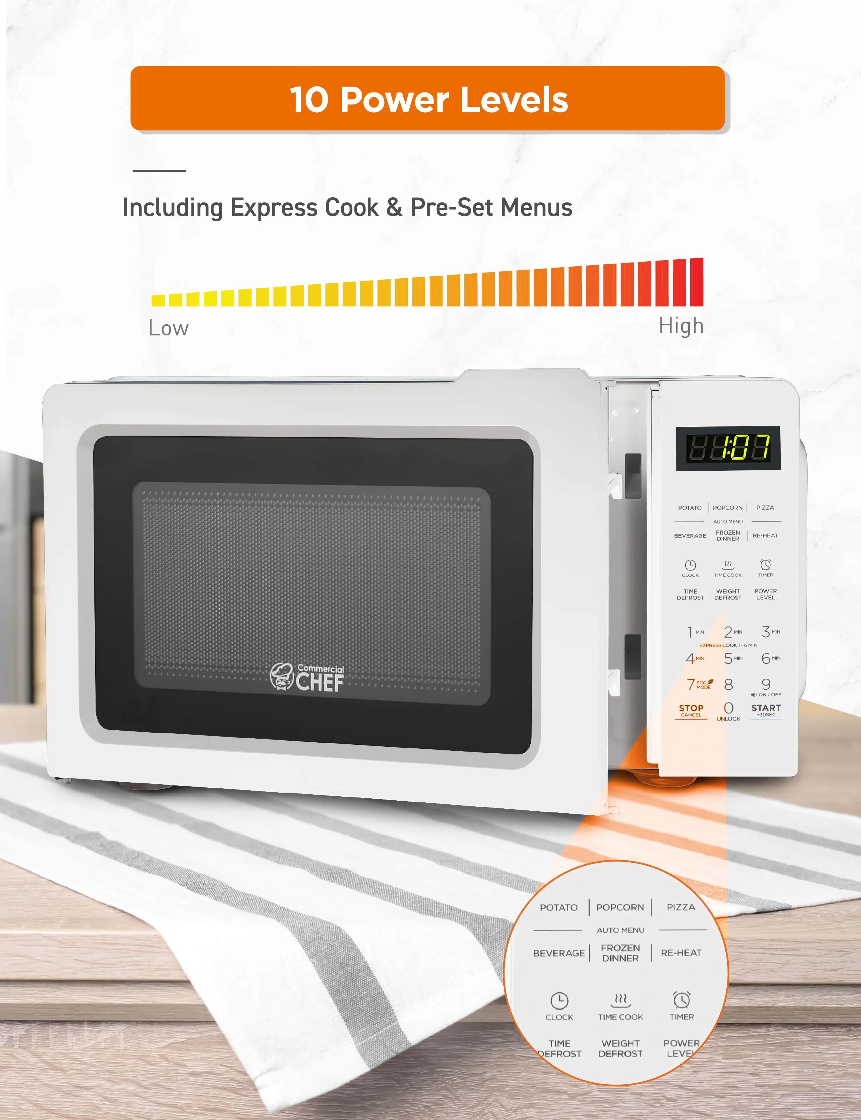 CHM770W Commercial Chef 0.7 Cu Ft Countertop Microwave - White-3
